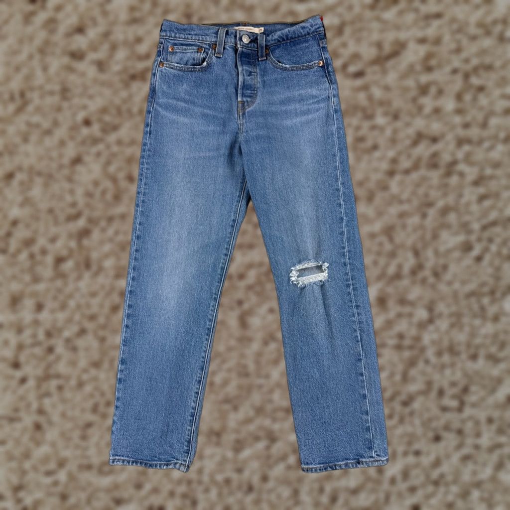 Levi's Levi's Jeans Women's 25x25 Blue Denim Wedgie Straight Button 25 25x25 Levi's 500 Series Retro Modern Distressed Stretch Regular Classic Jeans Womens Size 42" / US 20 - 1 Thumbnail