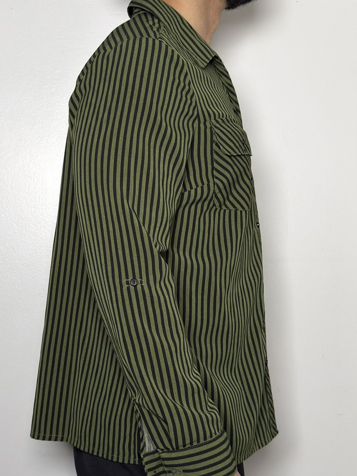 Other Studio Works Olive Green & Black Vertical Stripe Button-Up Size US S / EU 44-46 / 1 - 2 Thumbnail