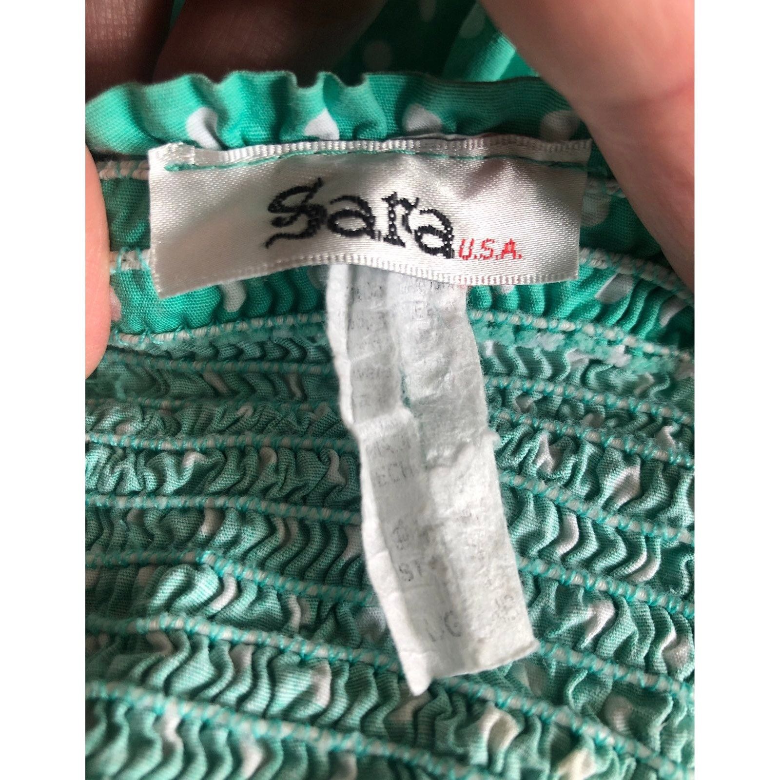 Vintage Sara U.S.A Vtg Retro Pin Up Halter Dress Green polkdot large Size L / US 10 / IT 46 - 11 Thumbnail