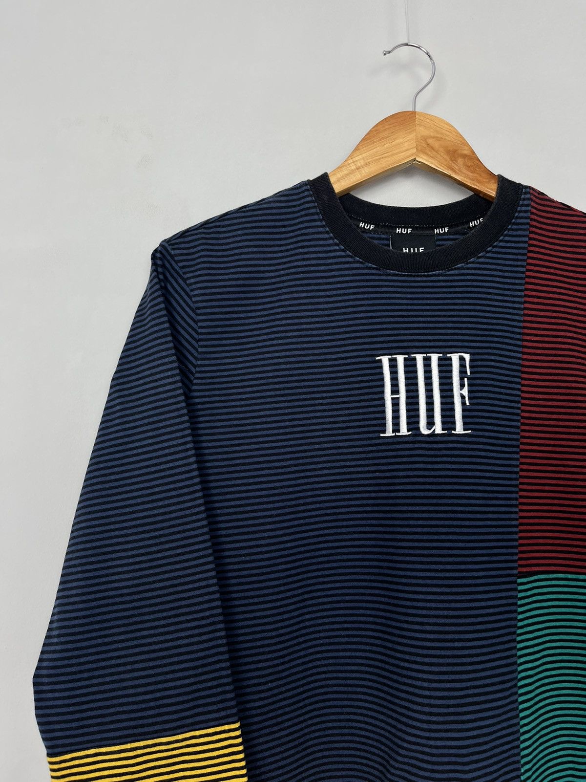 Huf Huf Stripped Y2K Cotton Big Logo Long Sleeve Sweatshirt Size US M / EU 48-50 / 2 - 2 Thumbnail