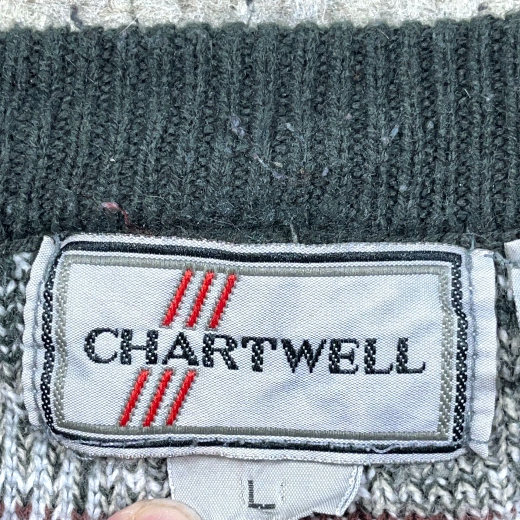 Vintage VINTAGE Grandpa Sweater Men Large Green White Geometric Knit Golf 90s Cosby N/A Size US L / EU 52-54 / 3 - 3 Thumbnail