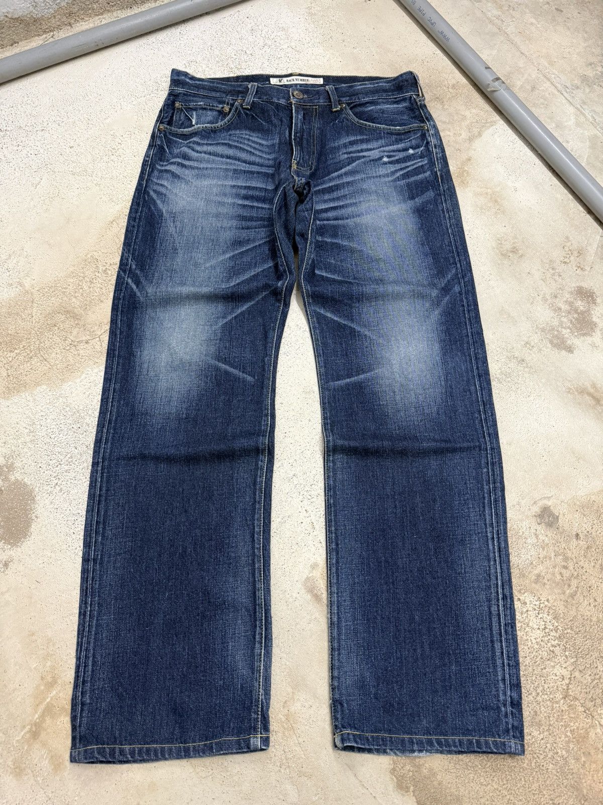Japanese Brand Y2K Back Number No2 Whisker Relaxed Straight Denim Pants Size US 33 - 1 Thumbnail