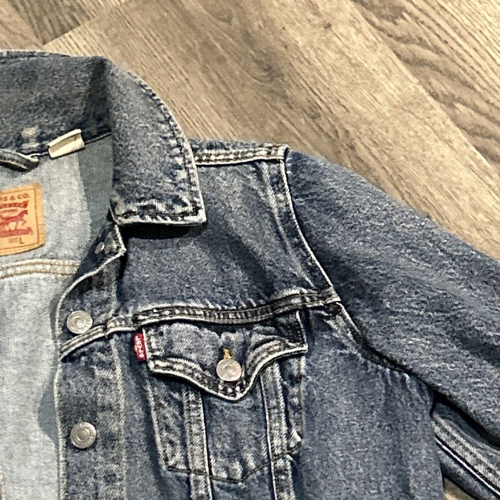 Levi's Levis Jean Jacket Women’s Large Raw Hem Lace Up Sleeves Size L / US 10 / IT 46 - 5 Thumbnail