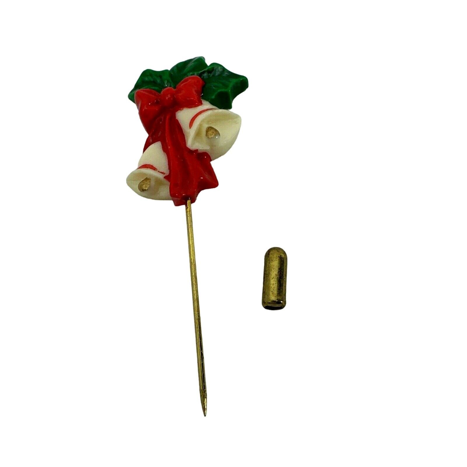 Unknown London VTG Christmas White Bells Red Ribbon Holly Leaves Stick Pin Size ONE SIZE - 4 Thumbnail