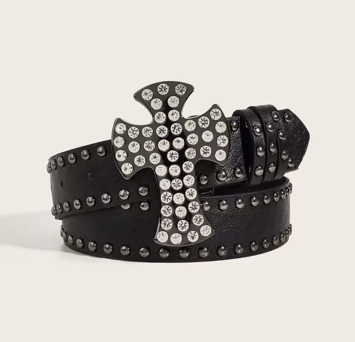 Other Gothic Punk Rhinestone Y2k Cross PU Leather Belt Size ONE SIZE - 1 Thumbnail