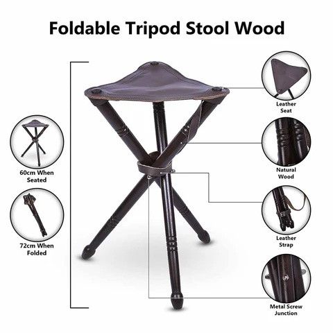 Handmade Portable Tripod Stool with Leather Seat 3-Legged Size ONE SIZE - 6 Thumbnail