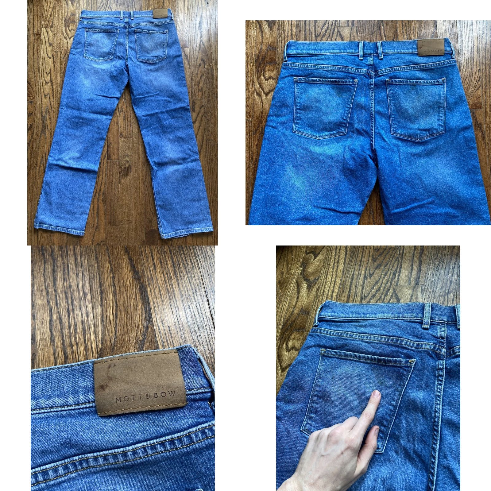 Mott & Bow Mott & Bow Jeans Mens 38x30 Denim Blue Cotton Blend Stretch Straight Inseam 32 Bow Accents Regular Waist 38 Size US 38 / EU 54 - 9 Thumbnail