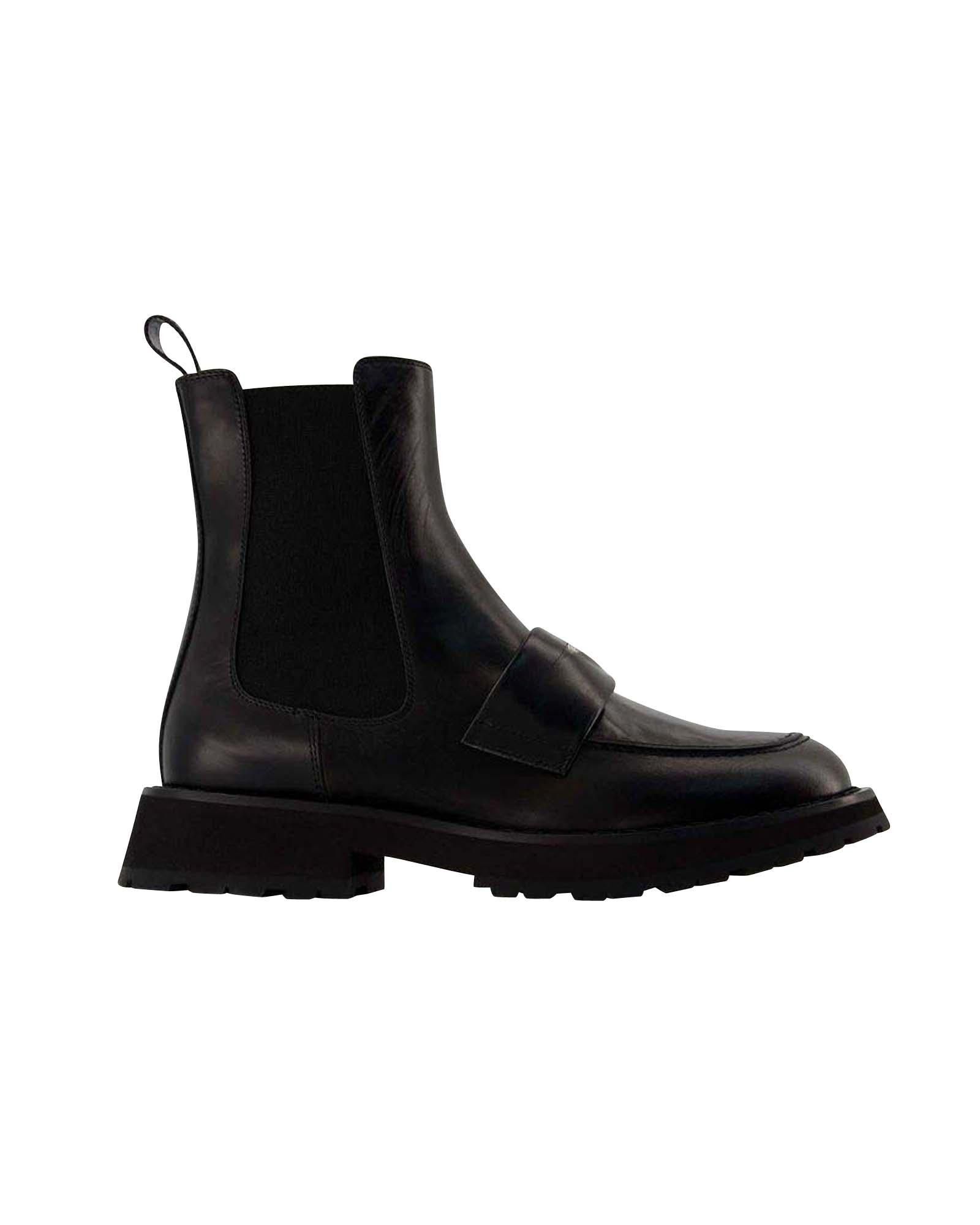 image of Alexander Mcqueen Black/white Leather Ankle Boots - Slip-On Style, Men's (Size 8)