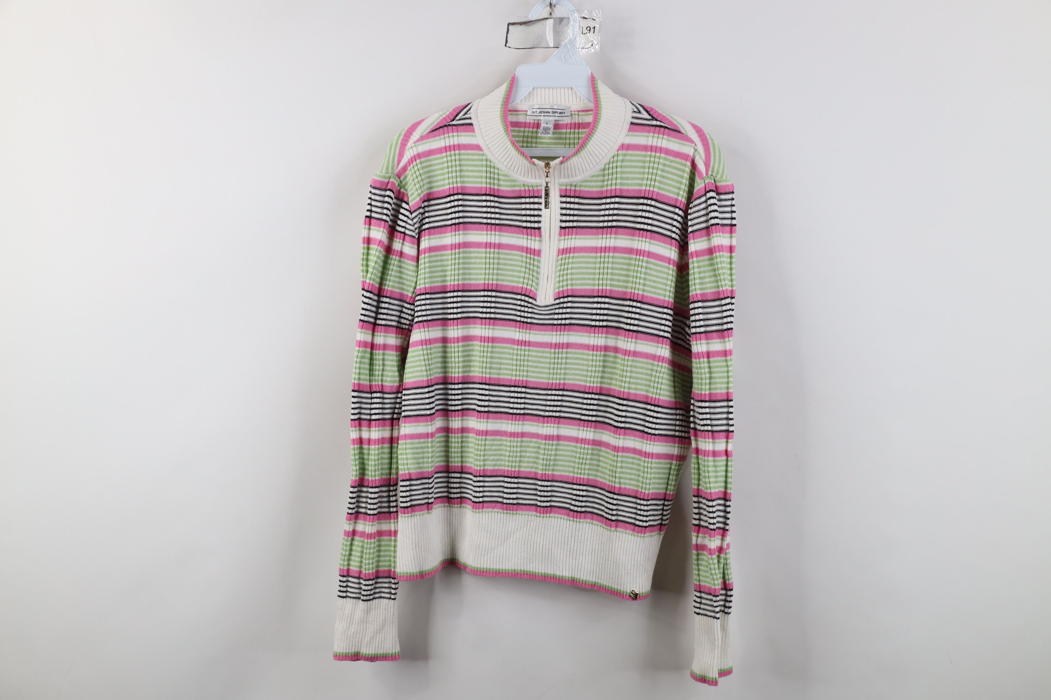 St. John Vintage St John Sport Ribbed Knit Half Zip Sweater Plaid Size L / US 10 / IT 46 - 1 Thumbnail