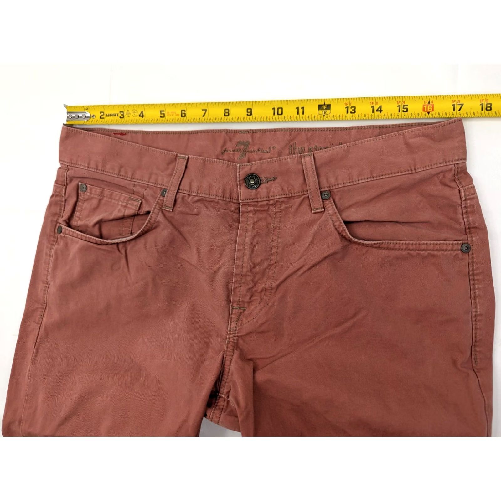 7 For All Mankind 7 For All Mankind Jeans Straight Pink 34 Men Regular Denim Cotton Polyester Spandex 5-Pocket Logo Button Zip Casual Size US 34 / EU 50 - 5 Thumbnail
