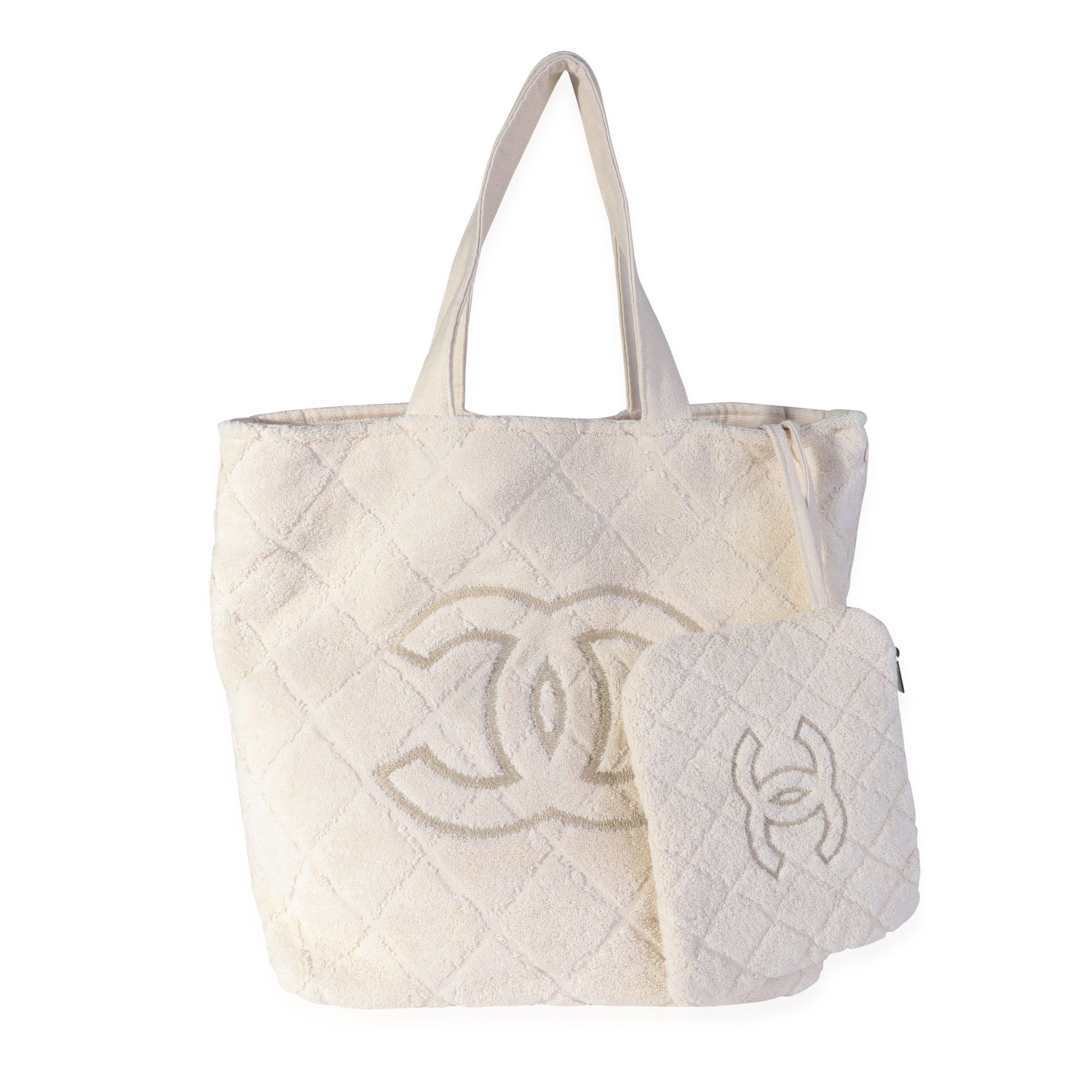 image of Chanel Cream Terry Beach Tote With Towel And Pouch, Women's