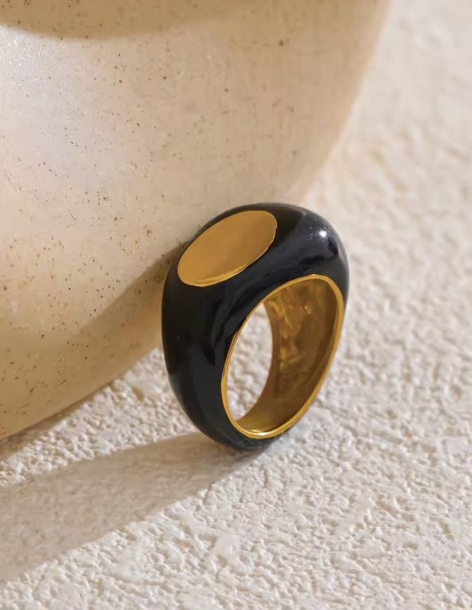 Jewelry Stainless Steel Black Enamel Ring (size 6-9) Size ONE SIZE - 1 Thumbnail