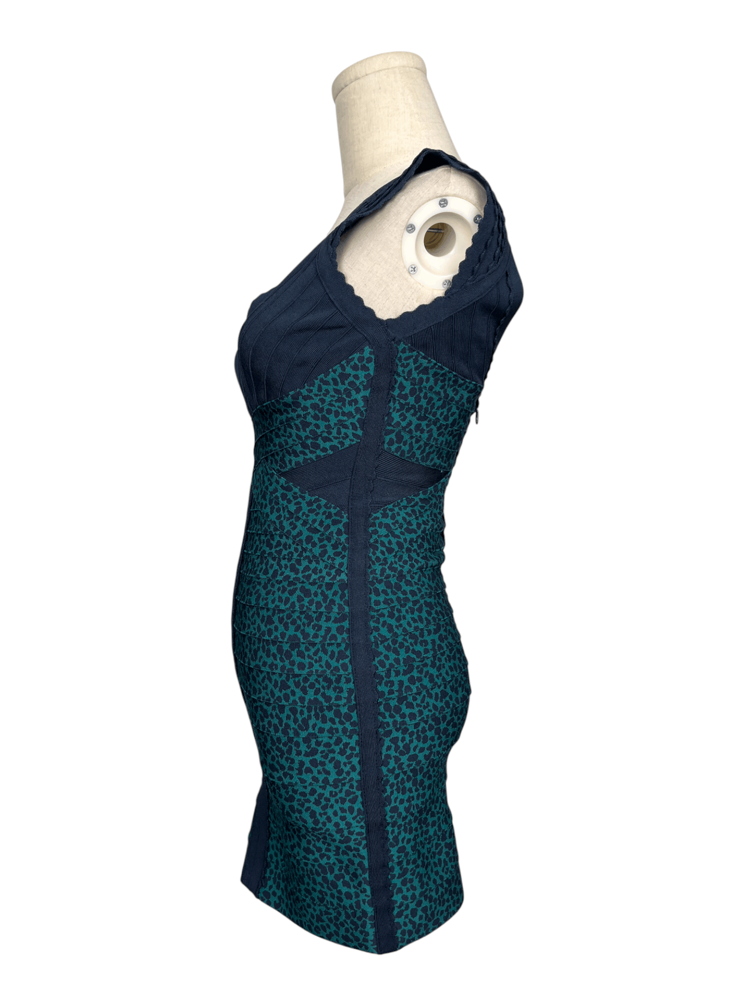 Herve Leger Herve Leger Navy And Green Animal Print Mini Dress Size XS / US 0-2 / IT 36-38 - 3 Thumbnail