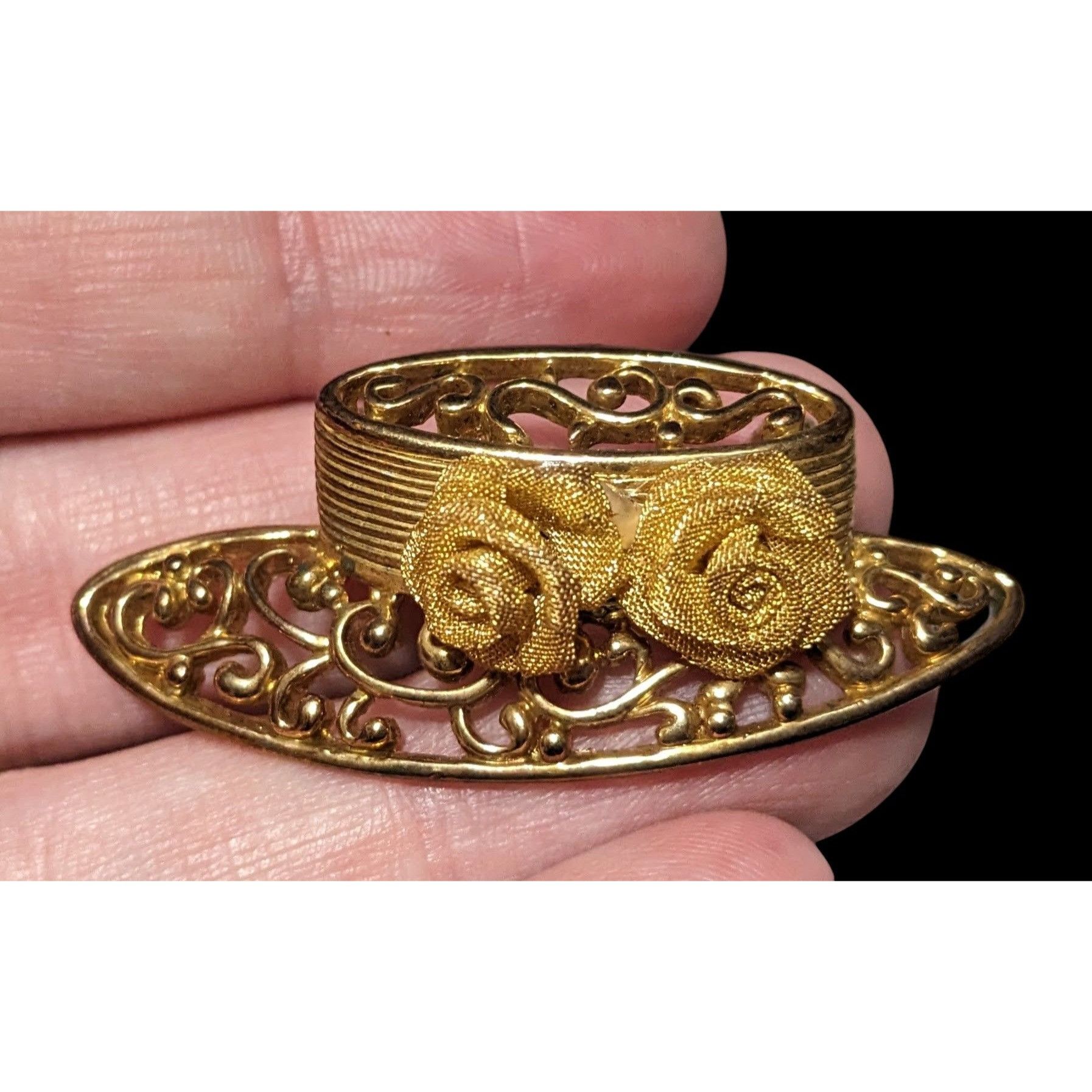 Other Vintage Gold Tone Filigree Mesh Flower Hat Brooch Size ONE SIZE - 3 Thumbnail