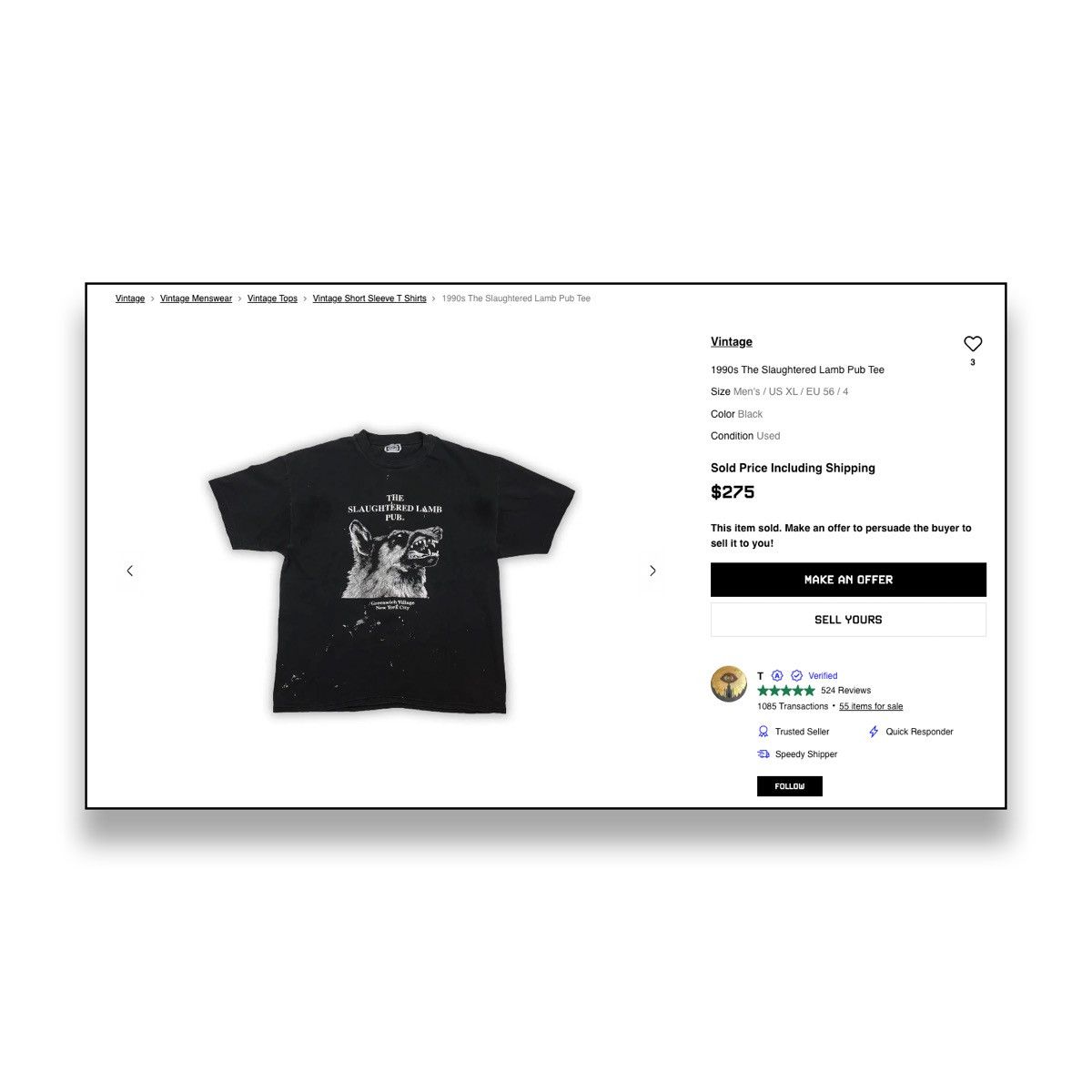 Vintage 1990s The Slaughtered Lamb Pub Tee Size US XL / EU 56 / 4 - 10 Thumbnail