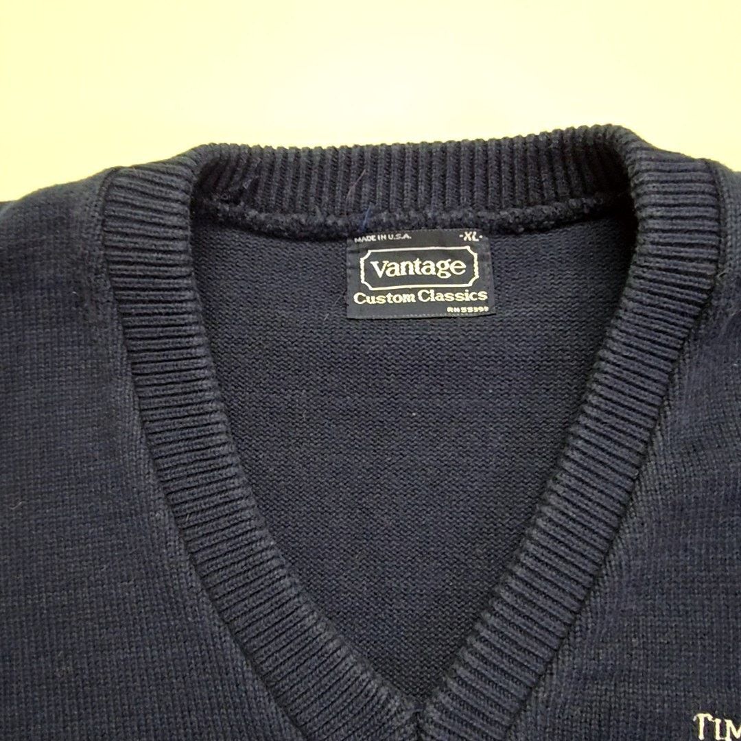 Vintage Vantage Time Warner Cable Sweater Navy Blue V-Neck XL 90s Size US XL / EU 56 / 4 - 5 Thumbnail