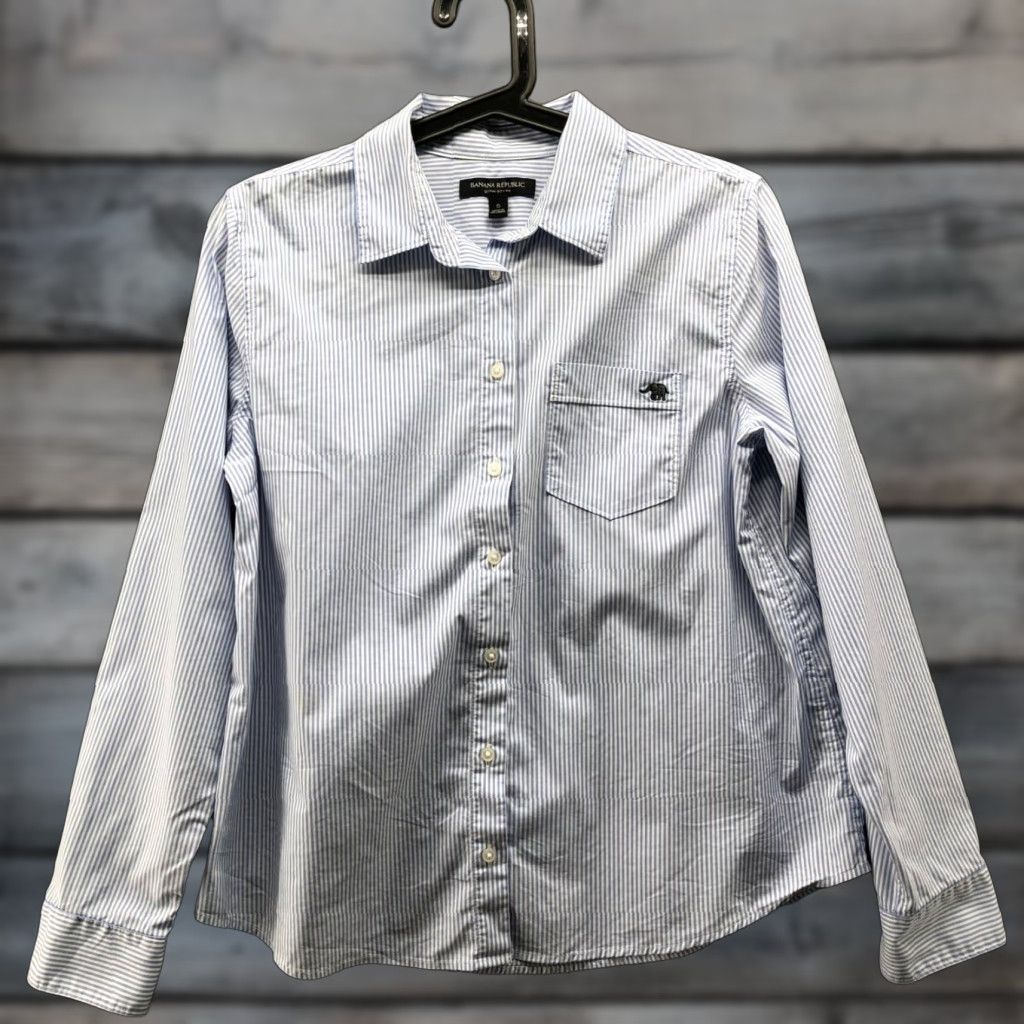 Banana Republic Banana Republic Quinn Boy Fit Shirt Womens S Blue Striped Long Sleeve Poplin Shirt Size S / US 4 / IT 40 - 1 Thumbnail