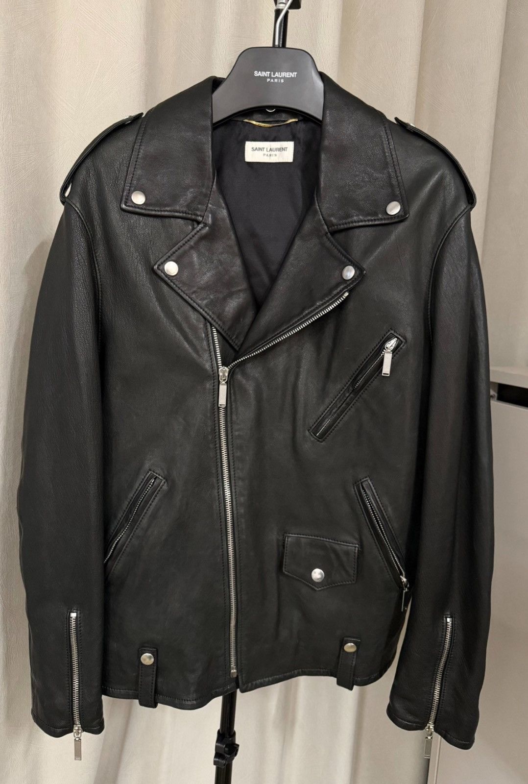 Saint Laurent Paris Saint Laurent 17FW Asymmetric Zip Lambskin Leather Jacket Size XS / US 0-2 / IT 36-38 - 1 Thumbnail