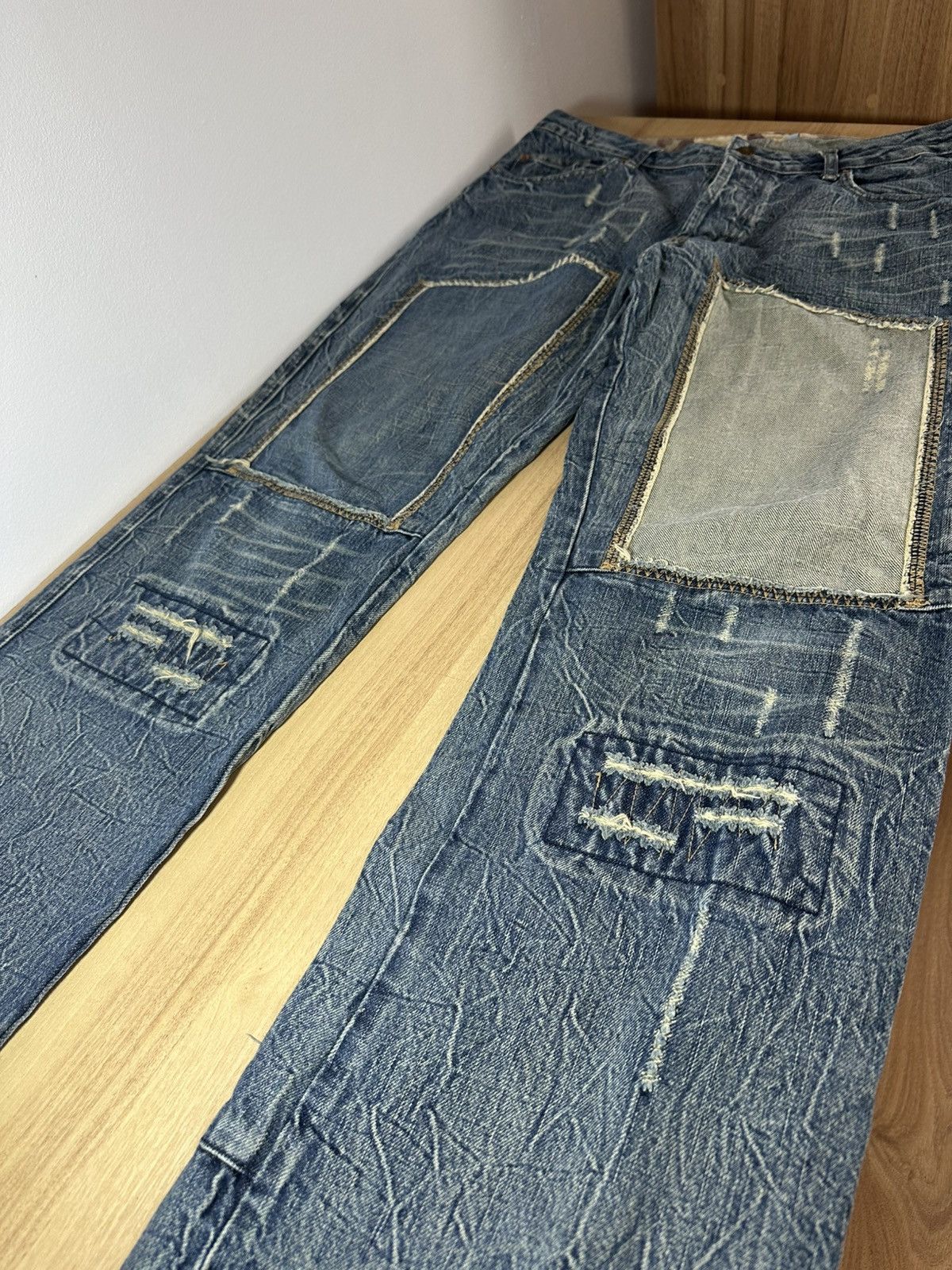 Vintage Vintage Distressed Patchwork Denim Jeans with Mesh Panels Size US 36 / EU 52 - 3 Thumbnail