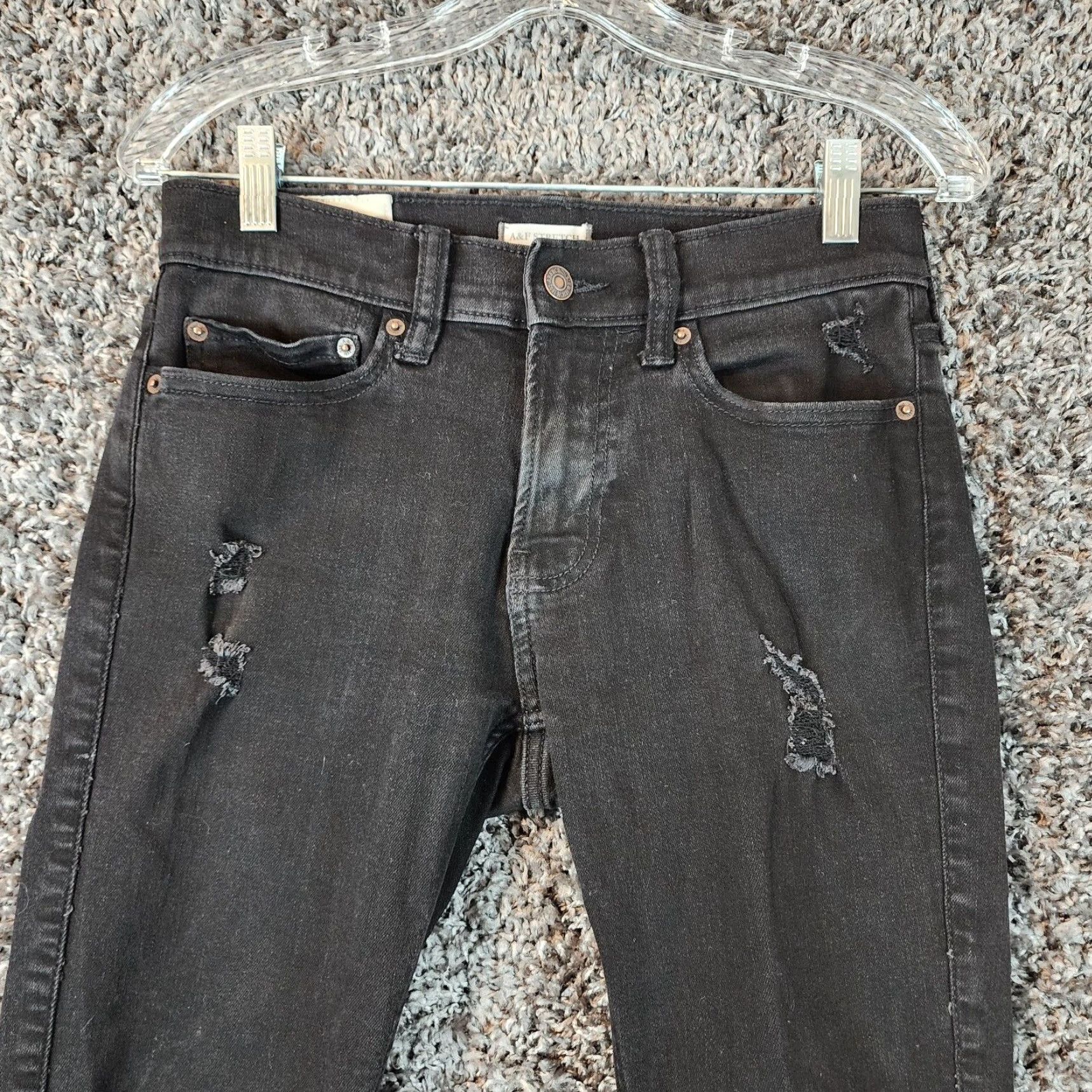 Abercrombie & Fitch ABERCROMBIE & FITCH Men's Black Stretch Skinny Distressed Jeans 28x30 Regular Size US 28 / EU 44 - 2 Thumbnail