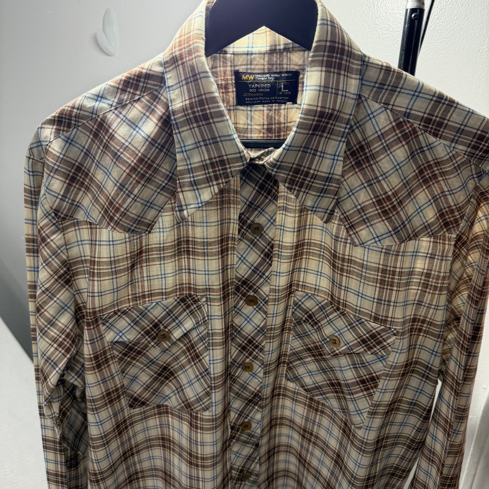 Vintage Vintage JCPenney Shirt Men's Large Brown Plaid Paper Thin Size US L / EU 52-54 / 3 - 1 Thumbnail