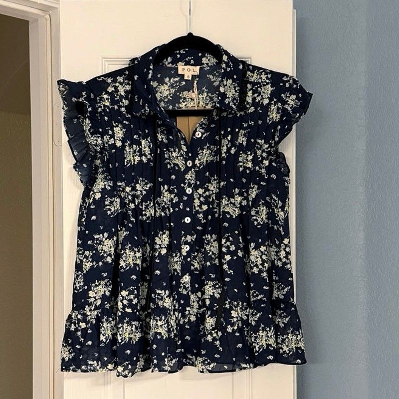 Other POL Blue Floral Collared Blouse Size S / US 4 / IT 40 - 2 Thumbnail