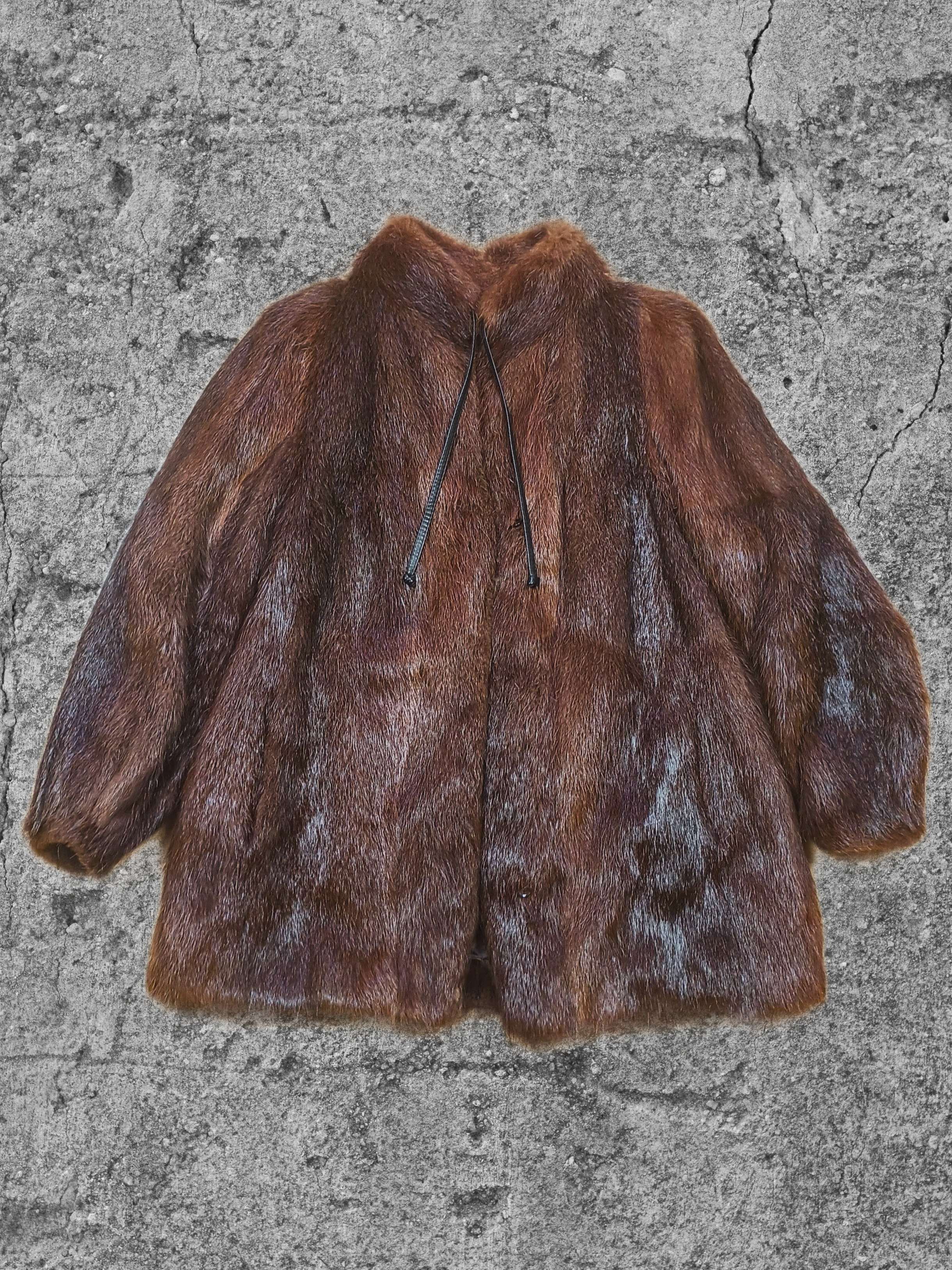 Vintage brown real fur leather jacket Size XL / US 12-14 / IT 48-50 - 1 Thumbnail
