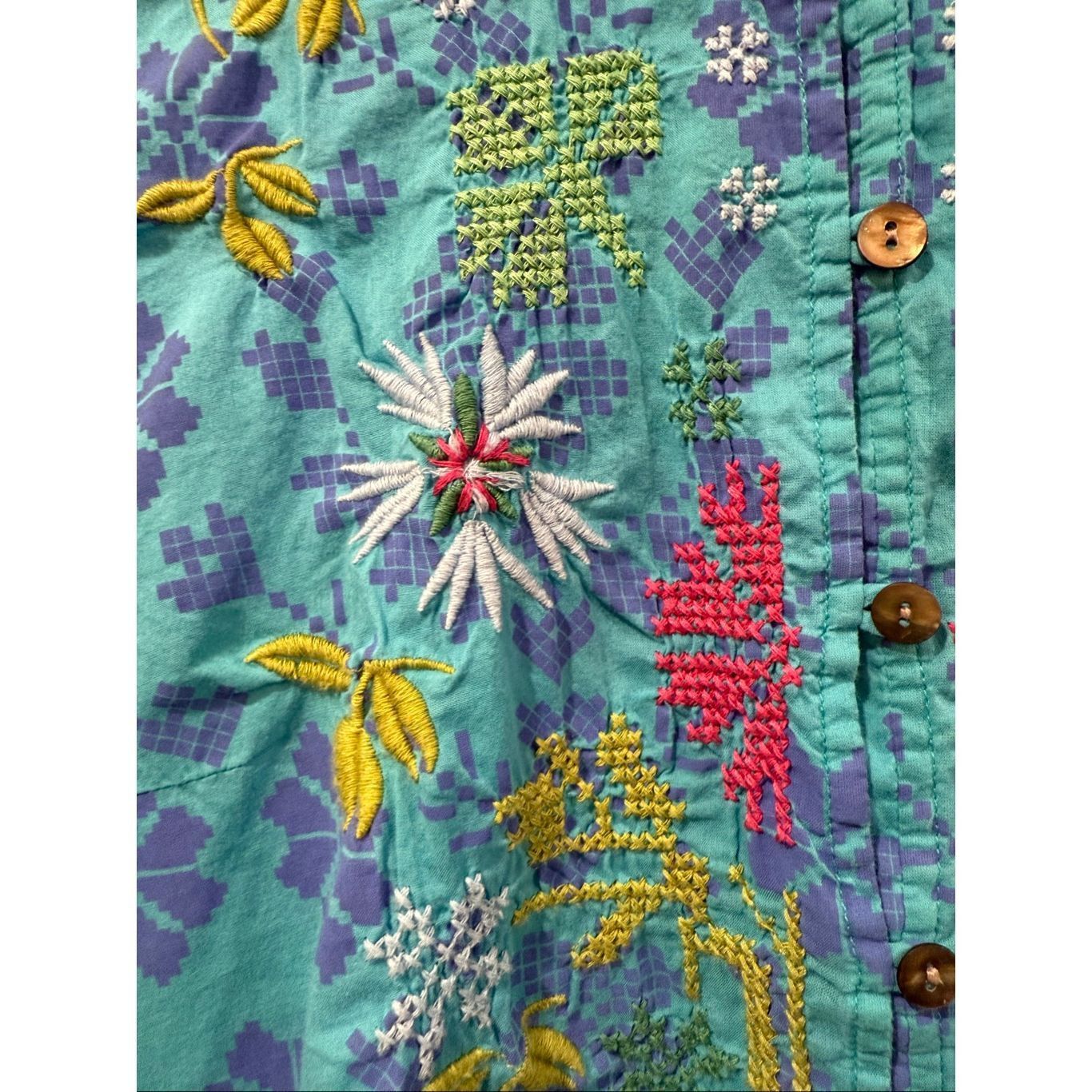 Guru Gudrun Sjoden teal button front embroidery tunic blouse top pockets size Small Size S / US 4 / IT 40 - 6 Thumbnail