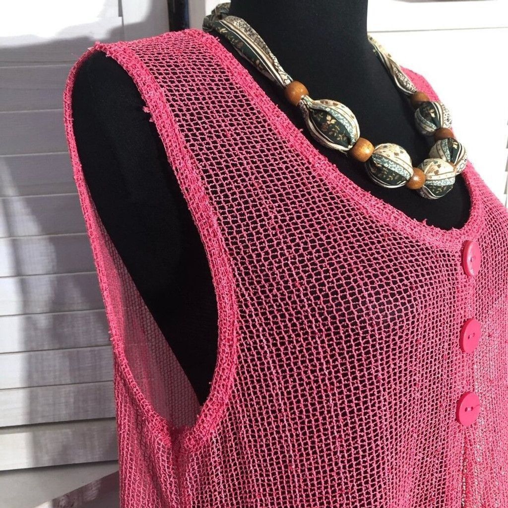 Vintage Simply Noelle Beach Cover Up Sheer Mesh Hot Pink Sz M Size L / US 10 / IT 46 - 8 Thumbnail