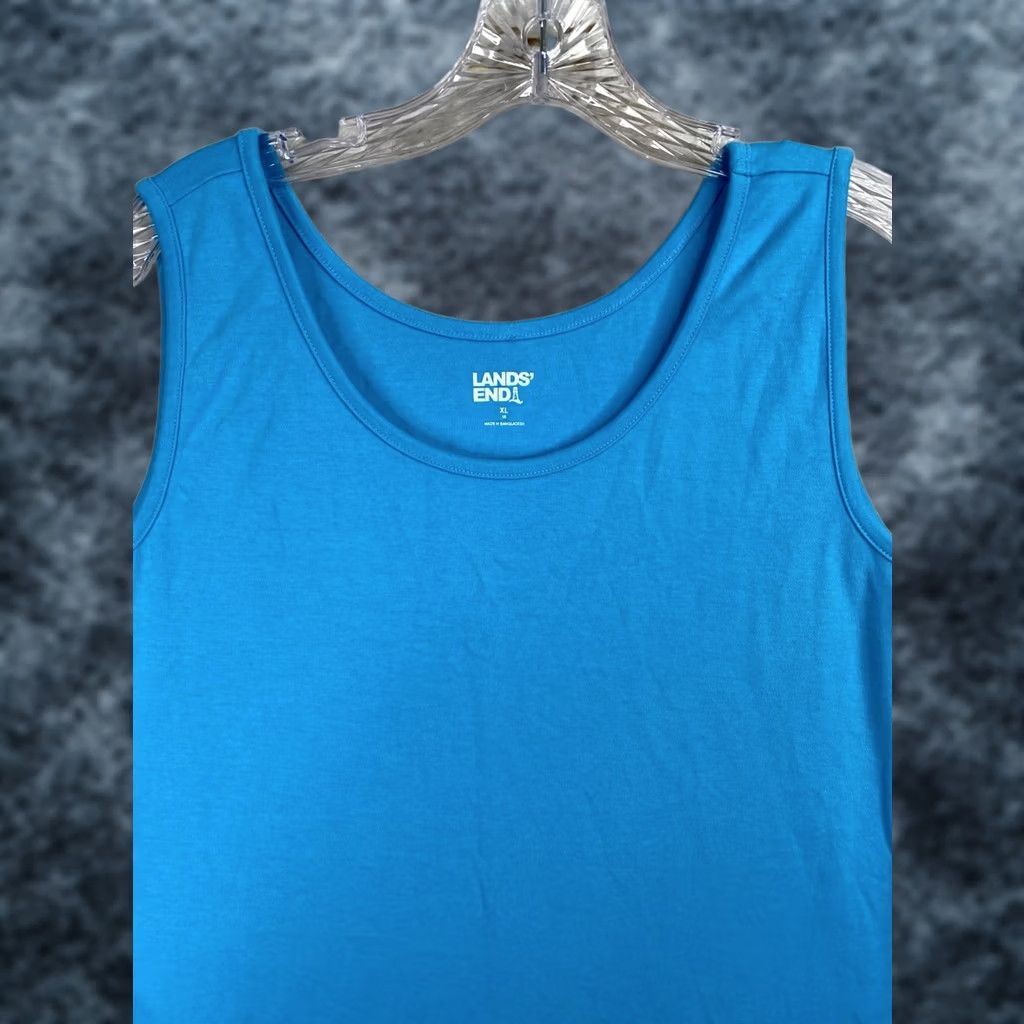 Lands' End Lands' End Woman Tank Top XL Blue 100% Cotton Sleeveless Scoop Neck Knit Pullover Casual Summer Spring Outdoor Size XL / US 12-14 / IT 48-50 - 1 Thumbnail