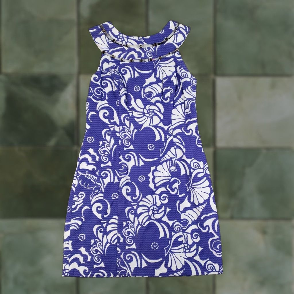 Lilly Pulitzer Lindy Dress Shift 0 Blue Beaded