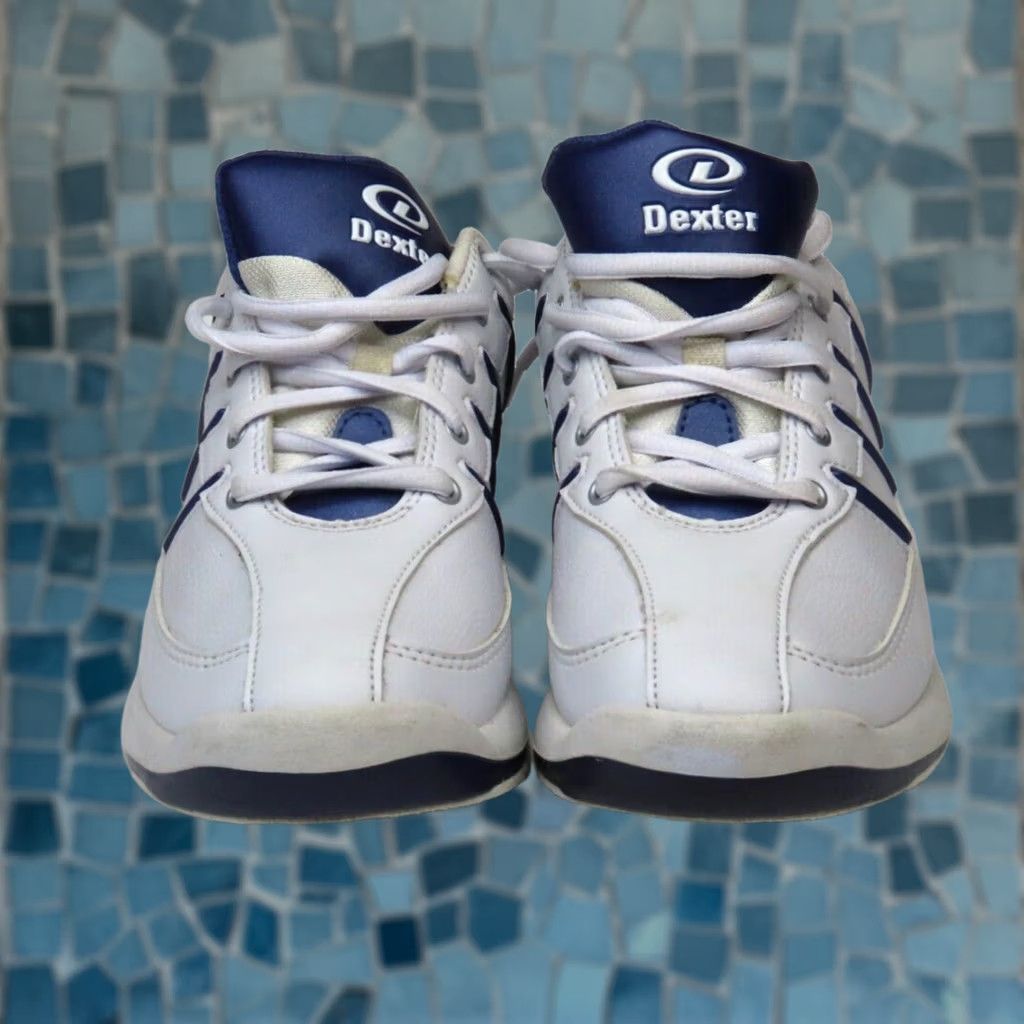 Vintage Dexter Womens Sneaker B4416-3 White Blue Lace Up Casual Low Top Size 7 US 37 Leather Man Made Insole Athletic Womens, Used Small Number of Times Size US 7 / IT 37 - 1 Thumbnail
