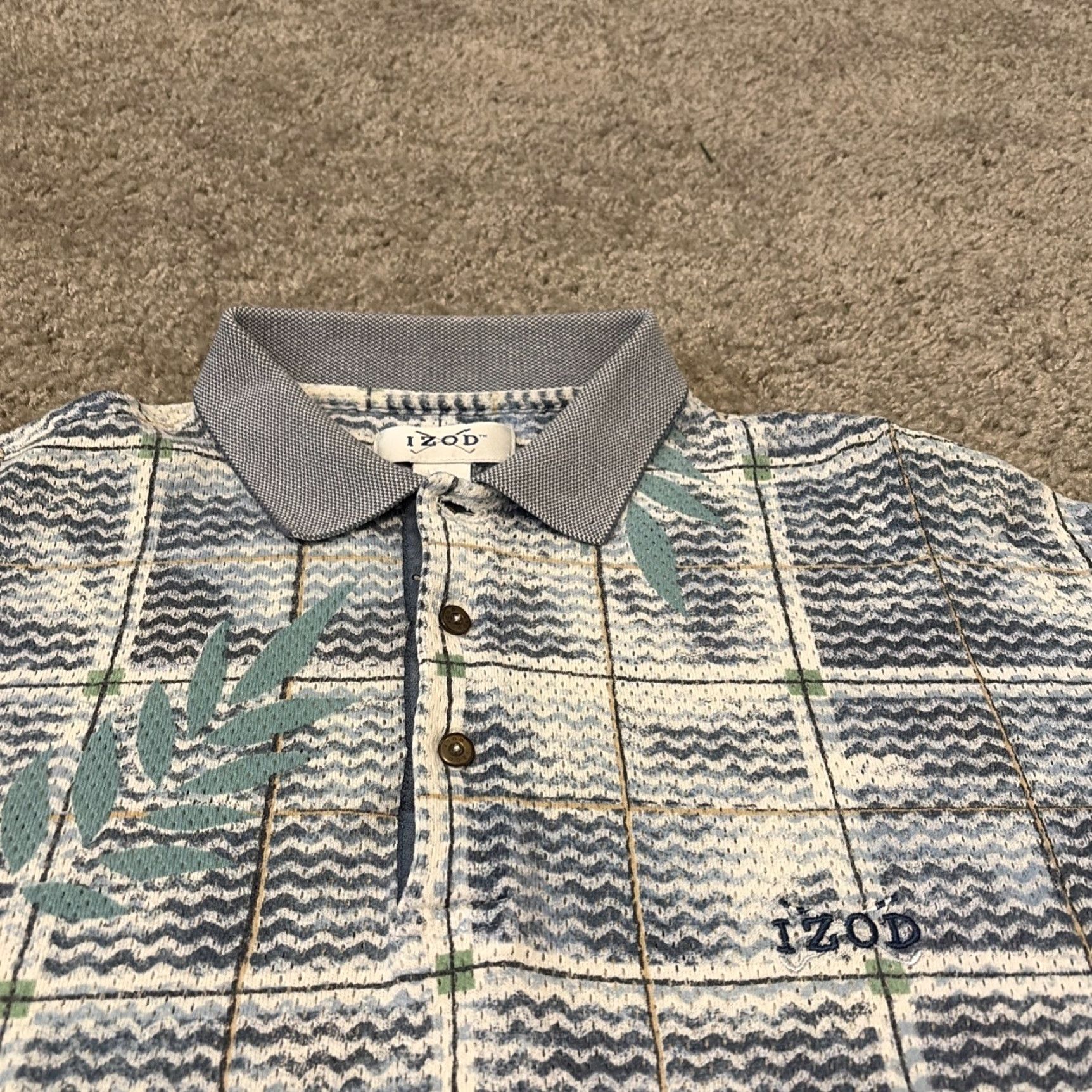 Izod VINTAGE Izod Golf Breathable Cotton White Blue Pattern Collared Shirt L Mens 90s Size US L / EU 52-54 / 3 - 3 Thumbnail