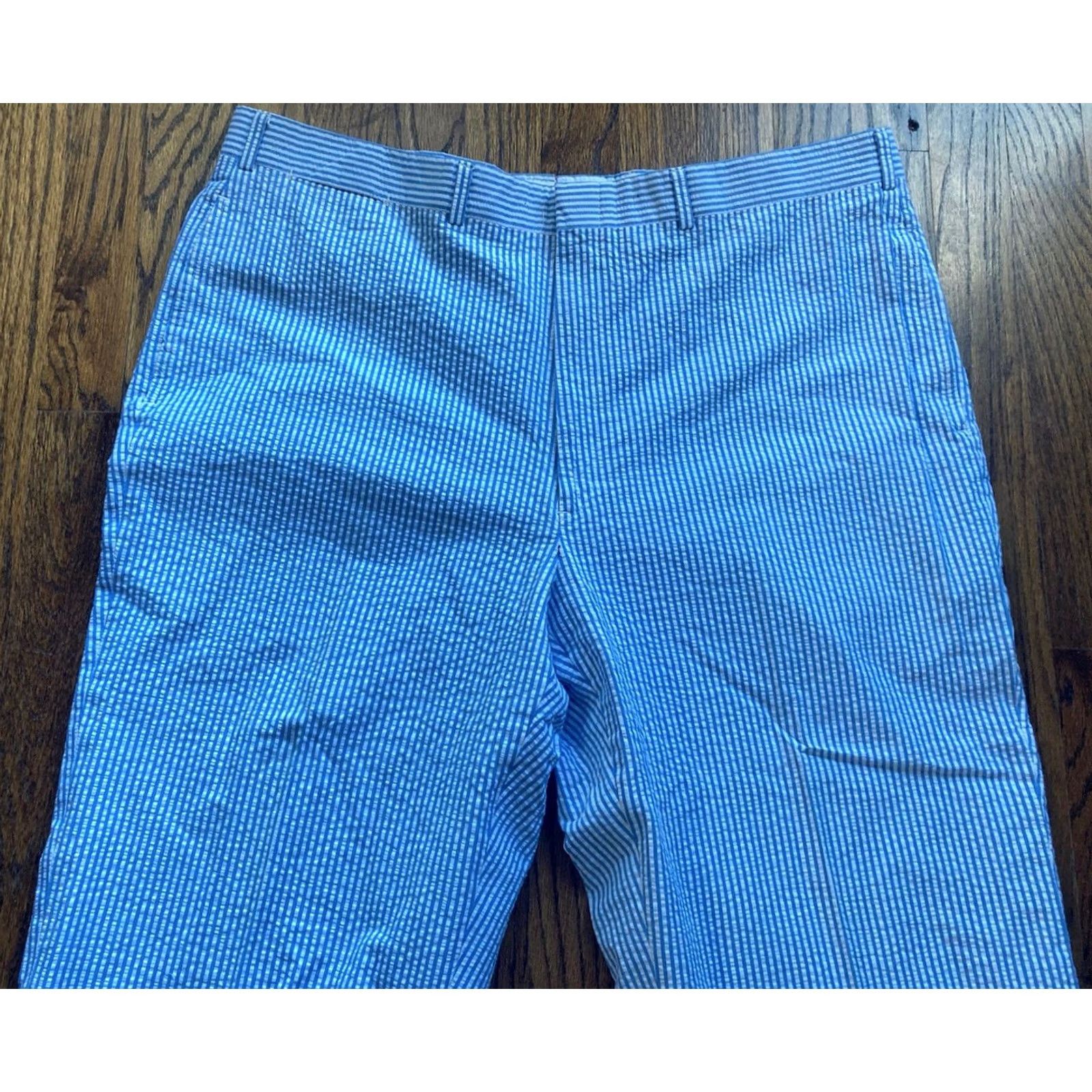 Brooks Brothers VINTAGE Brooks Brothers Pants Mens 38x27 Blue 80s Flat Front USA Seersucker Size US 38 / EU 54 - 2 Thumbnail