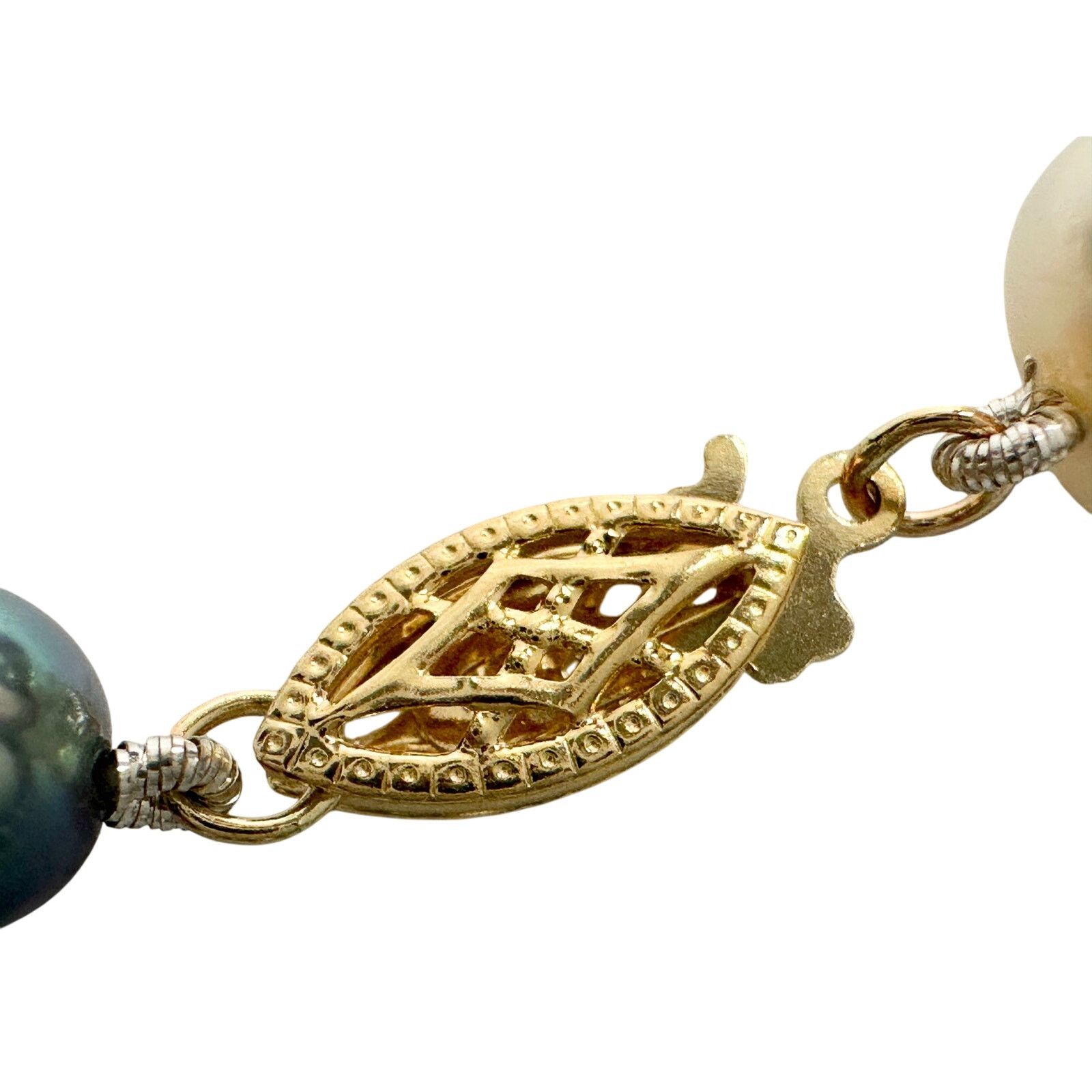 Other 14kt Gold 7mm Peacock Black (Bluish) & White Pearl Necklace Size ONE SIZE - 6 Thumbnail