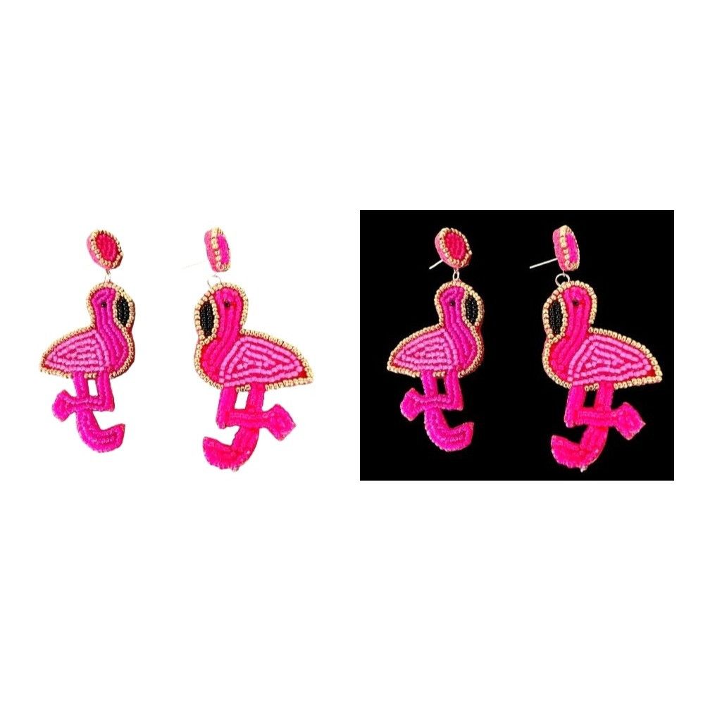 Handmade Flamingo Earrings Beaded Dangle Posts New Pink Statement Jew Size ONE SIZE - 10 Thumbnail