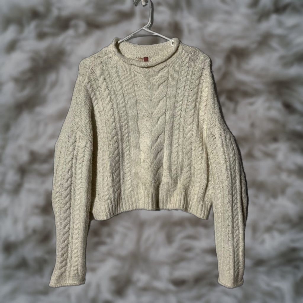 Anthropologie Anthropologie Pilcro Cream Cable Knit Mock Neck Cropped Sweater Women’s Small Pullover Crewneck (Mock) Neck? Size S / US 4 / IT 40 - 1 Thumbnail