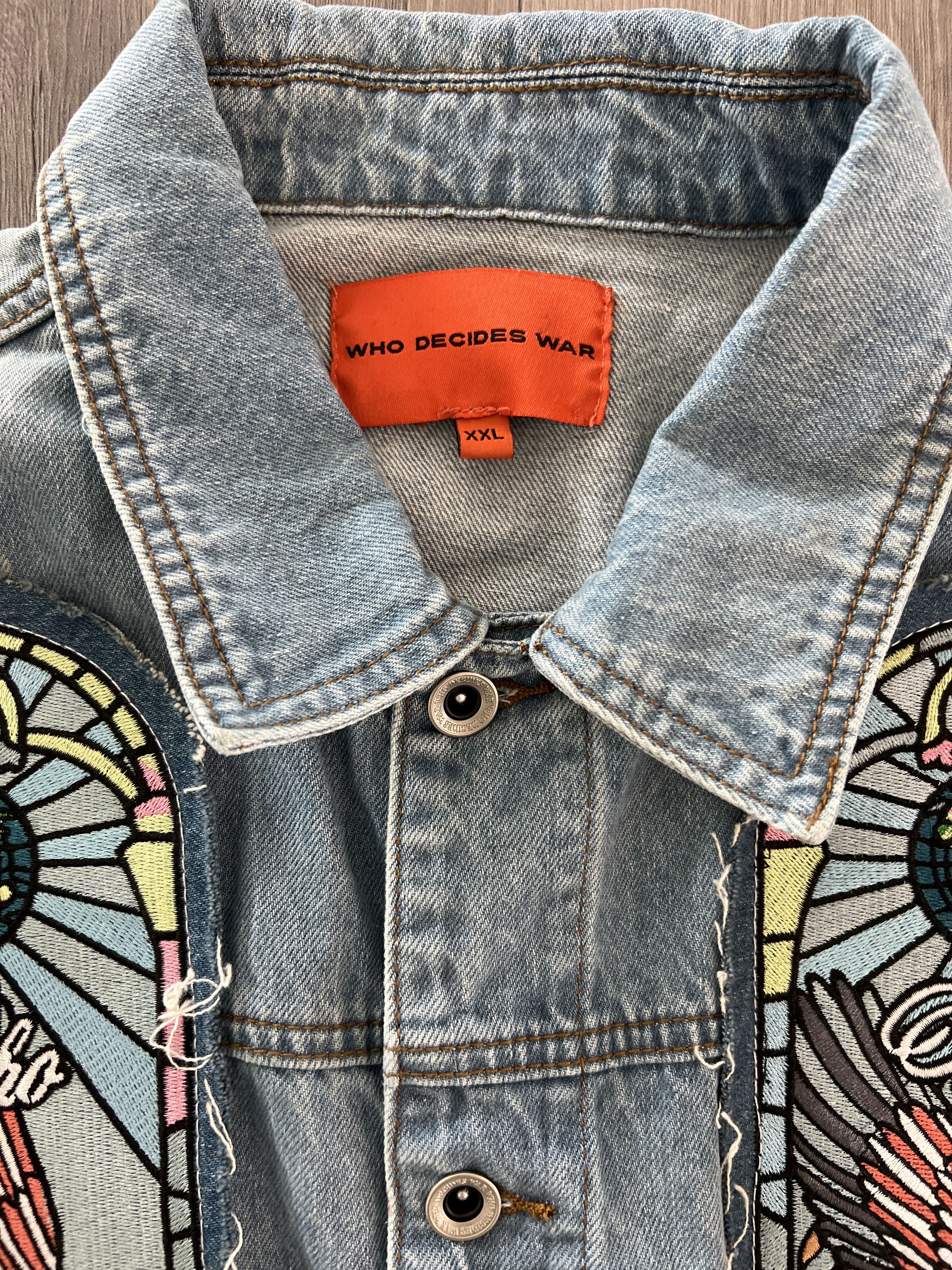 Who Decides War Flaming Embroidered Trucker Jacket Size US XXL / EU 58 / 5 - 9 Thumbnail