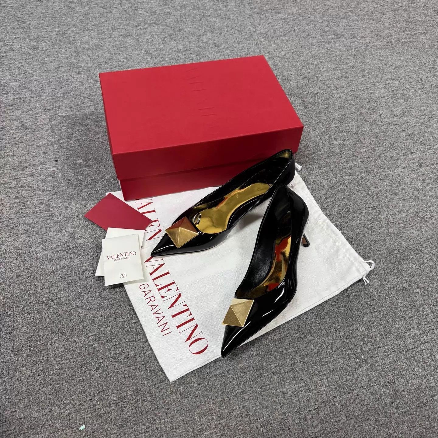 Valentino Valentino Black Patent Gold Rivet Pointed Toe Heels 37 NWB Size US 6.5 / IT 36.5 - 1 Thumbnail