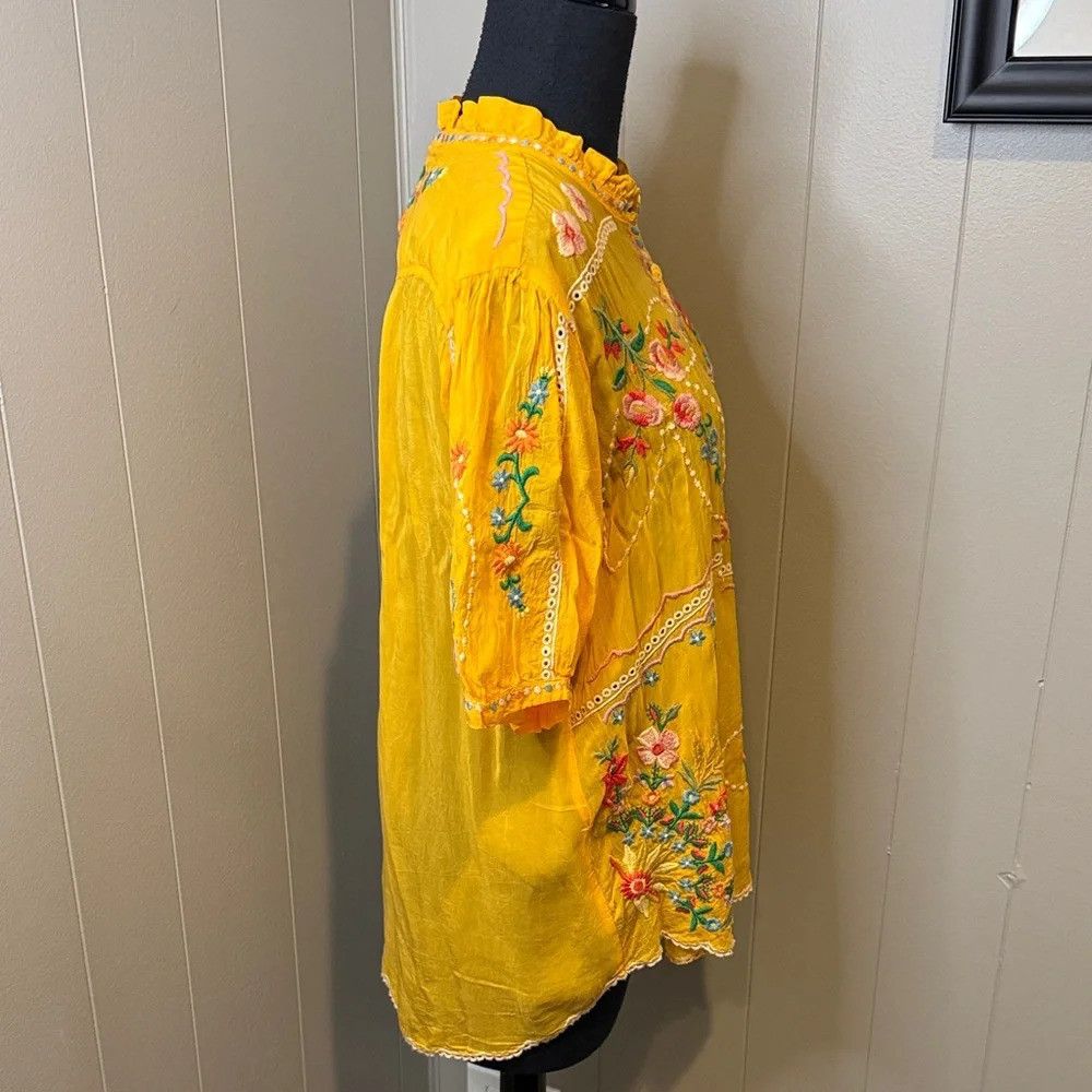 Johnny Was Johnny Was Women’s Small Yellow Floral Embroidered Blouse Size S / US 4 / IT 40 - 4 Thumbnail