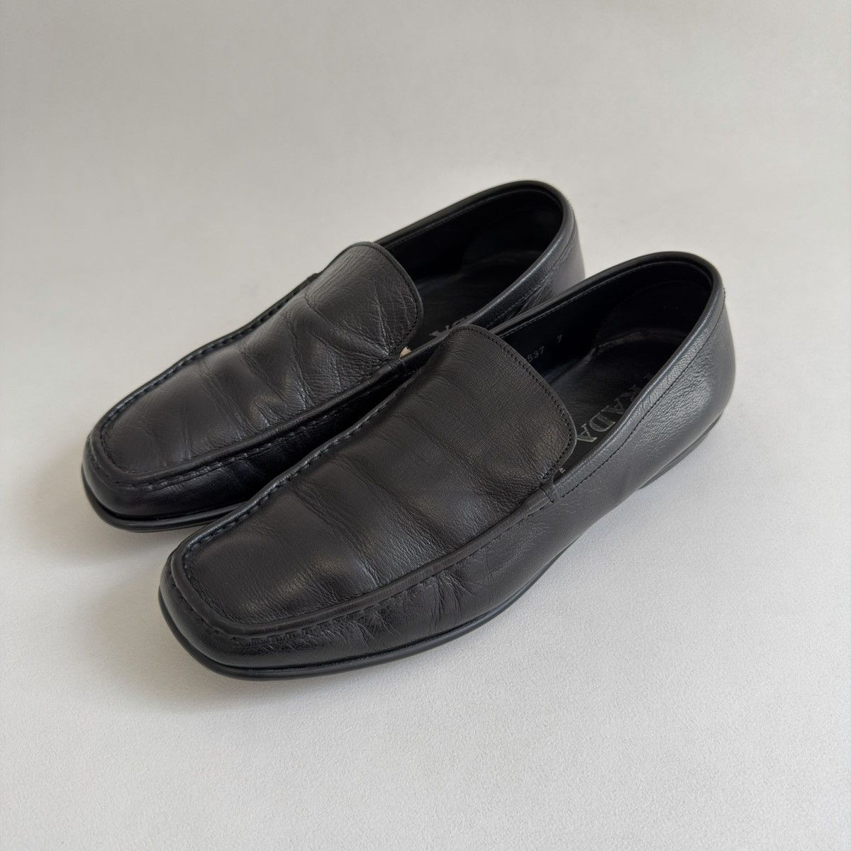 Prada Tumbled Black Leather ‘Low Profile’ Loafers Size US 9 / EU 42 - 11 Thumbnail