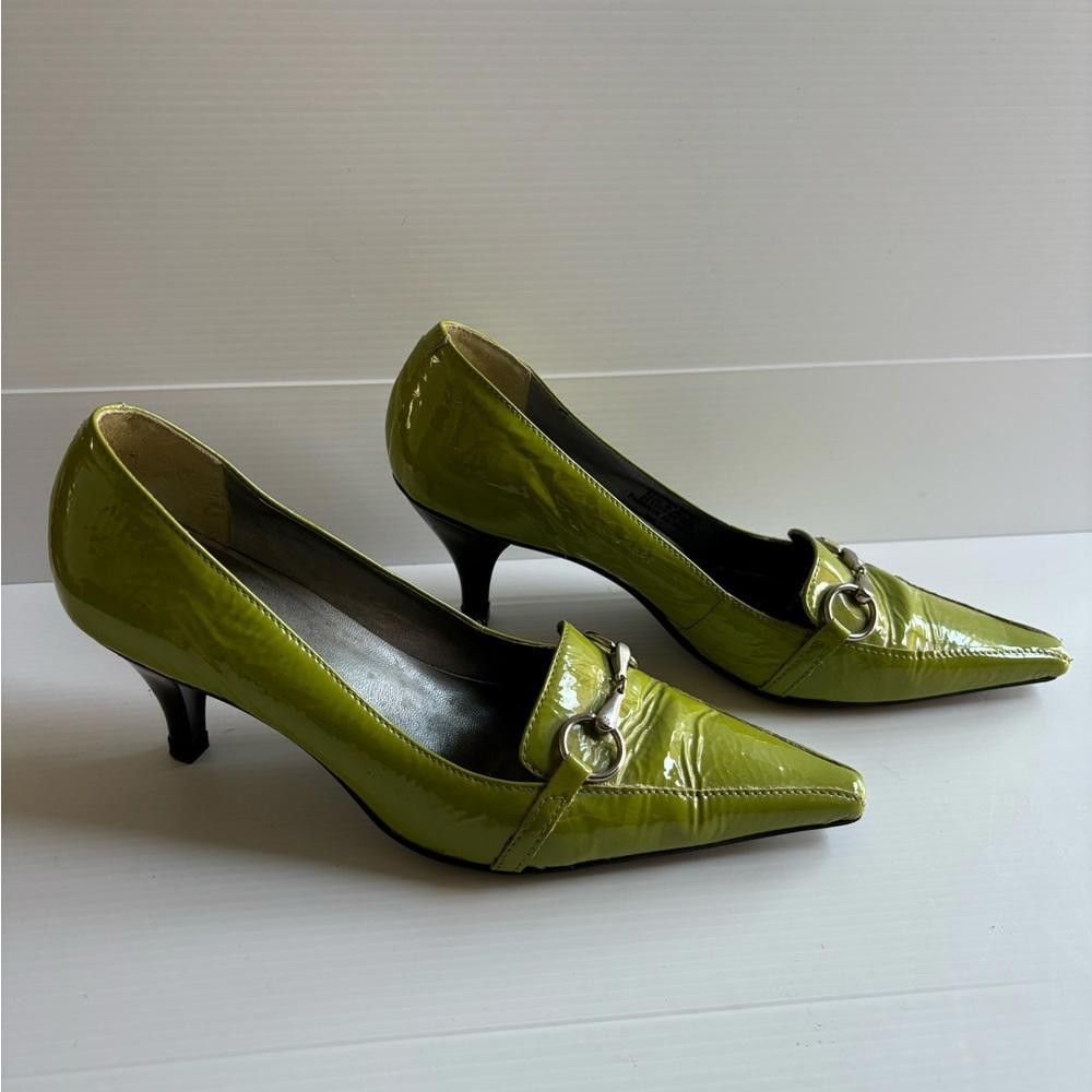 Designer Gianni Fermani Green Real Leather Mid Heel Shoes Size US 9 / IT 39 - 2 Thumbnail