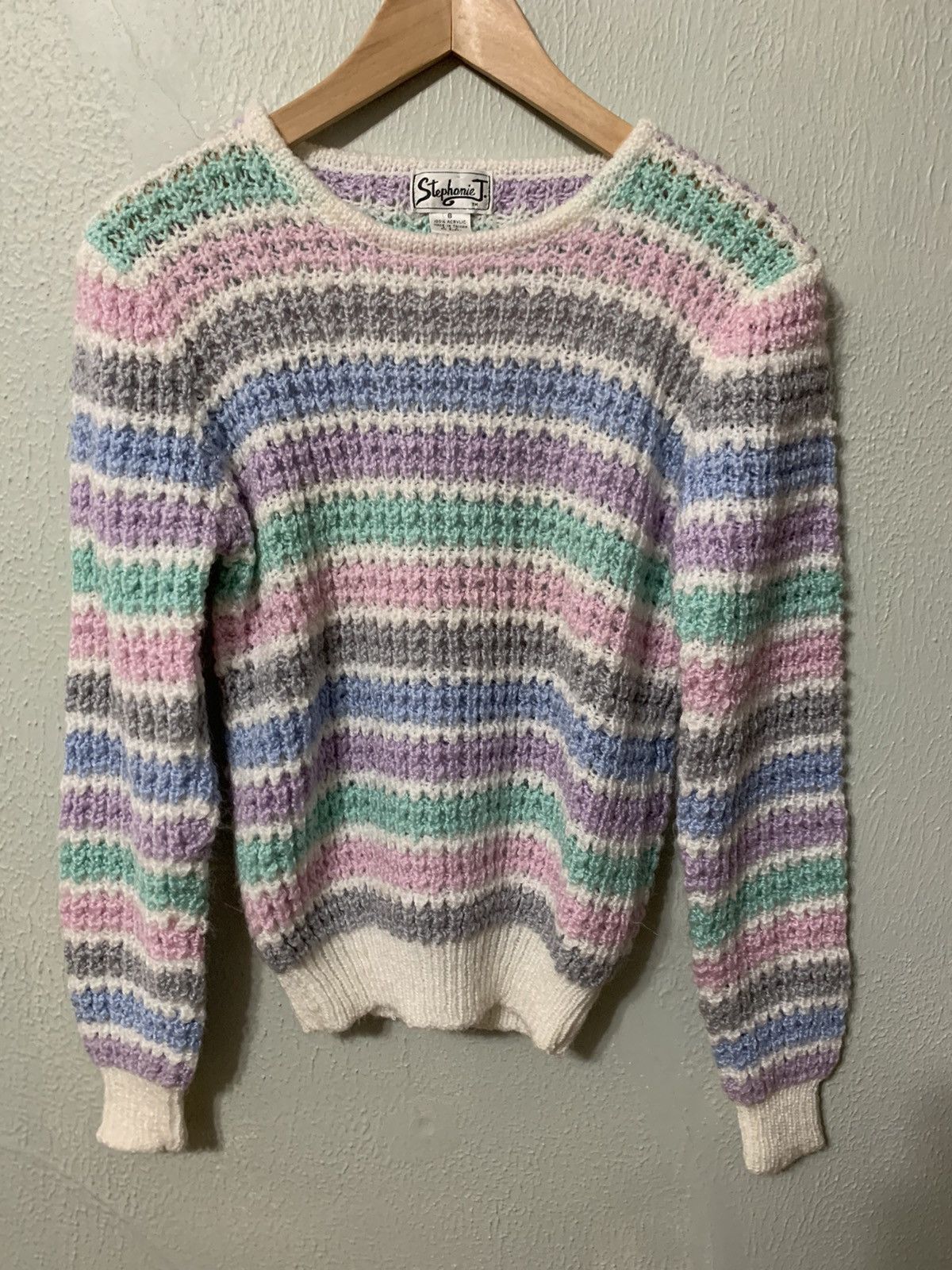 Vintage Vintage Rainbow Stripe Box Weave Knit Sweater Size US S / EU 44-46 / 1 - 1 Thumbnail