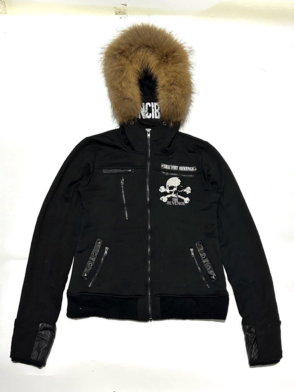 image of If Six Was Nine x Kmrii Fur Hoodie Studded With Mask Sex Pot Revenge Punk in Black (Size Large)
