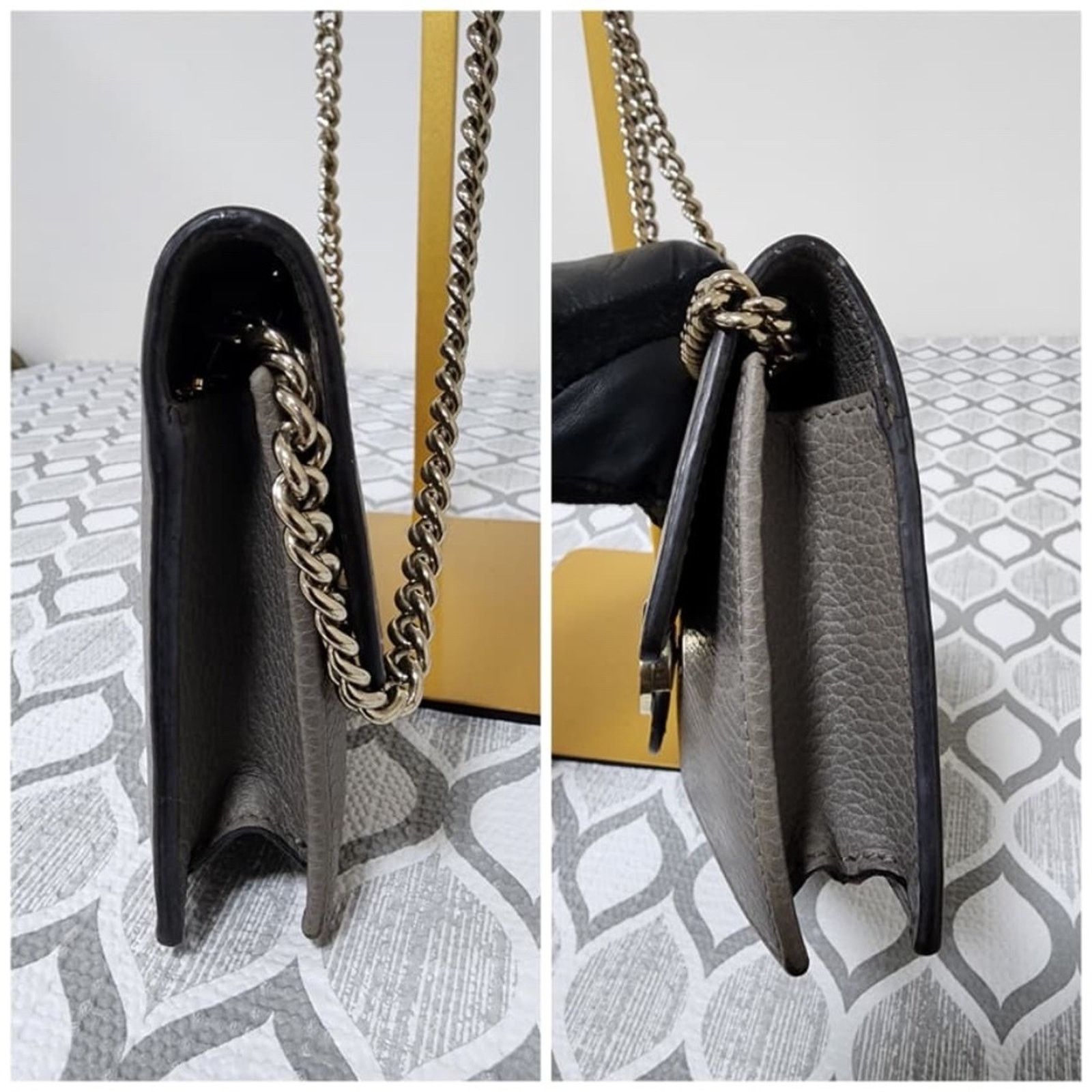 Gucci GUCCI Leather Interlocking G Dollar Flap Walet On Chain Grey Size ONE SIZE - 7 Thumbnail