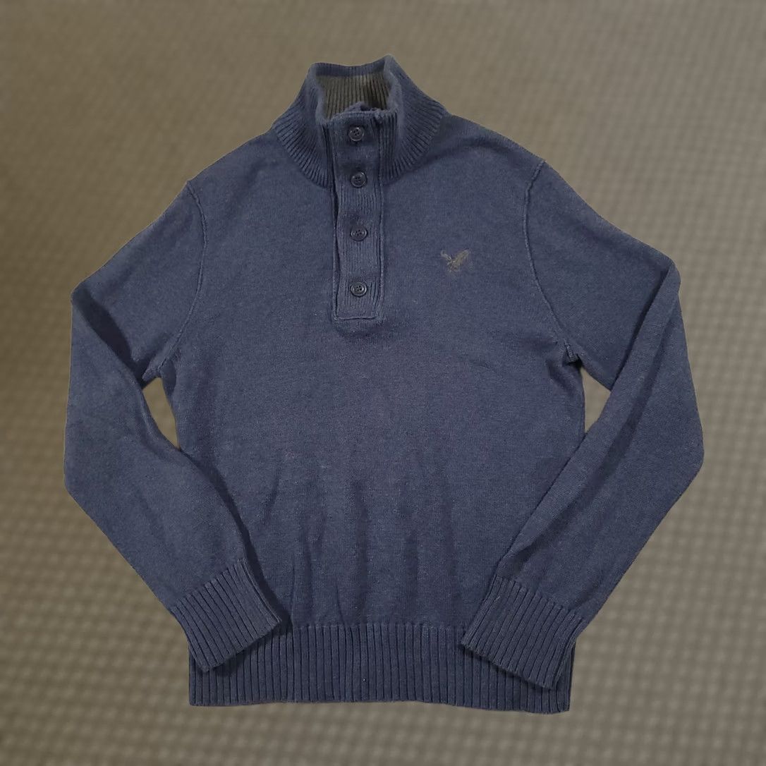 American Eagle Outfitters American Eagle Outfitters Sweater Men Large Blue 1/4 Zip Pullover Buttons Logo 90s Classic Outdoor Size US L / EU 52-54 / 3 - 1 Preview