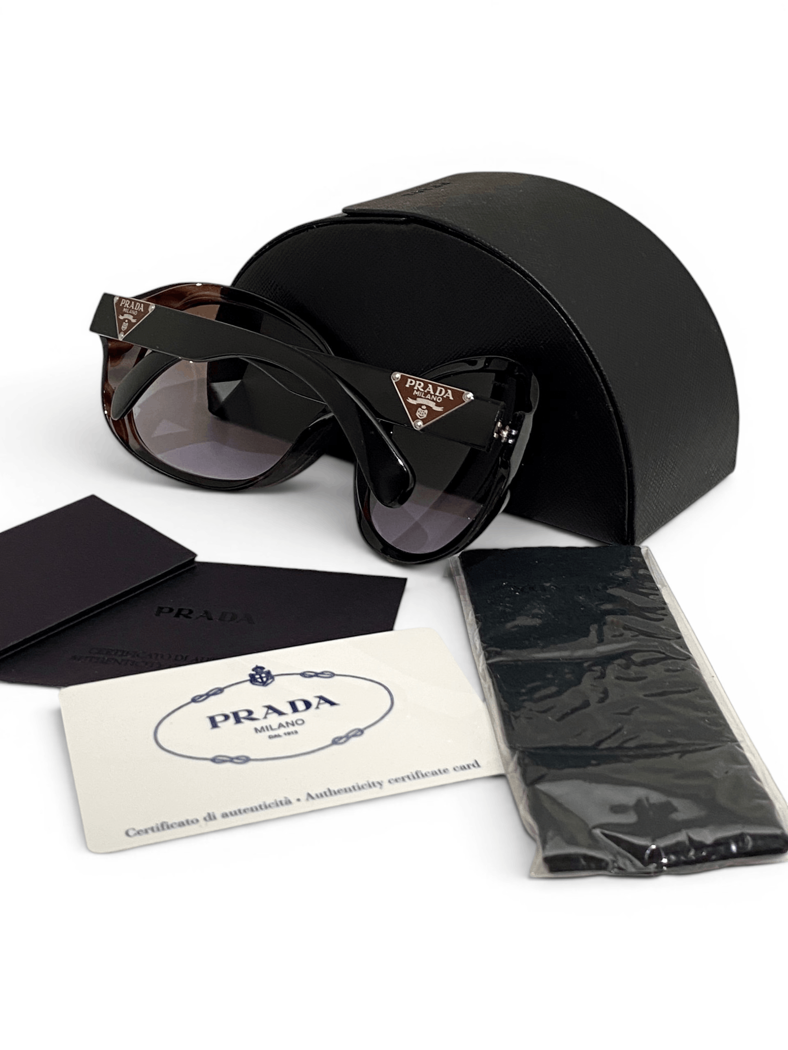 Prada Prada Milano Triangle Logo Oval Brown Oversized Sunglasses Size ONE SIZE - 9 Thumbnail