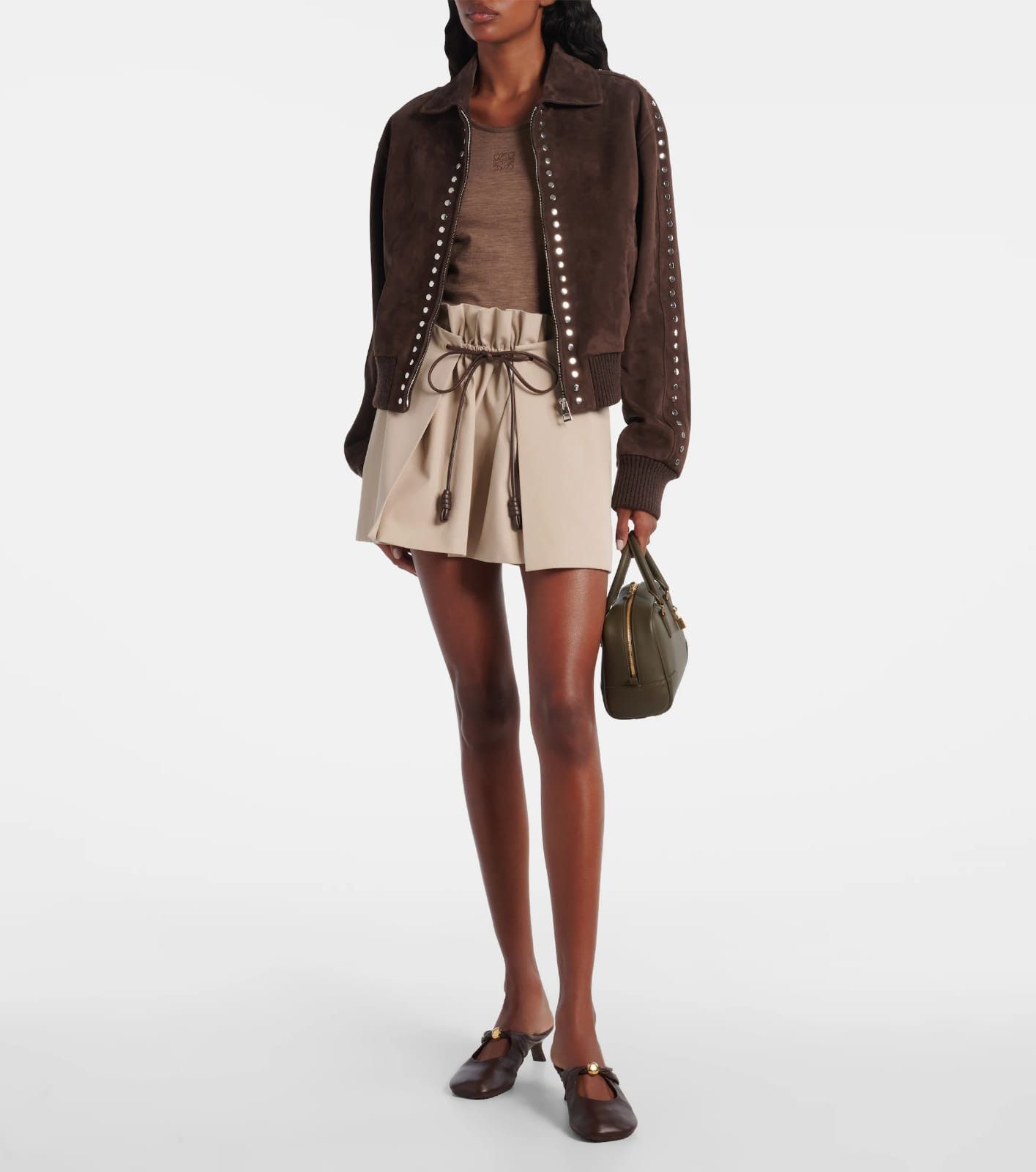 Loewe o1in1g0526 Gabardine Mini Skirt in Beige Size 26" / US 2 / IT 38 - 2 Thumbnail