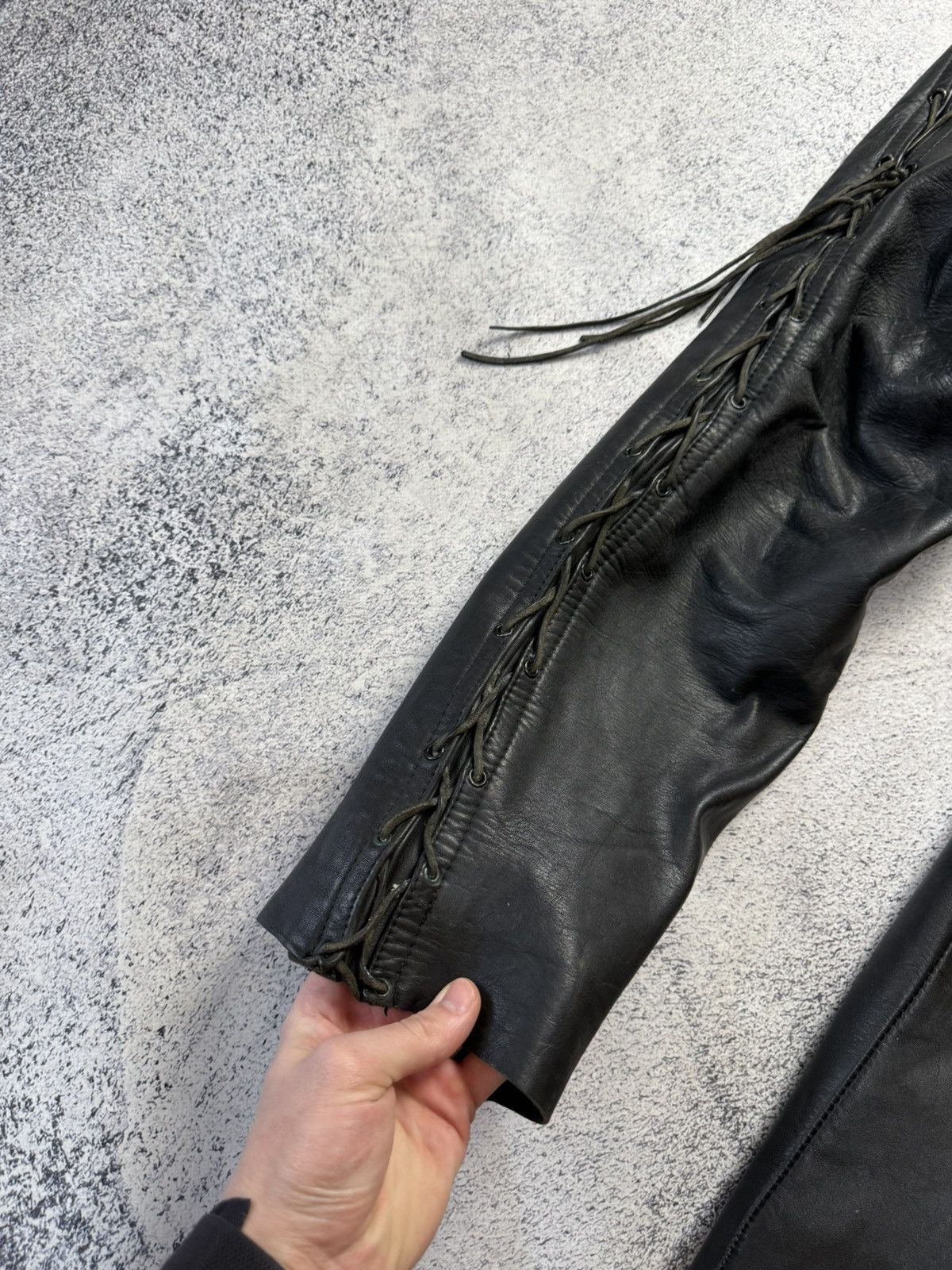 Leather Mens Vintage Biker Leather Pants stripe's Japanese brand y2k Size US 31 - 9 Thumbnail
