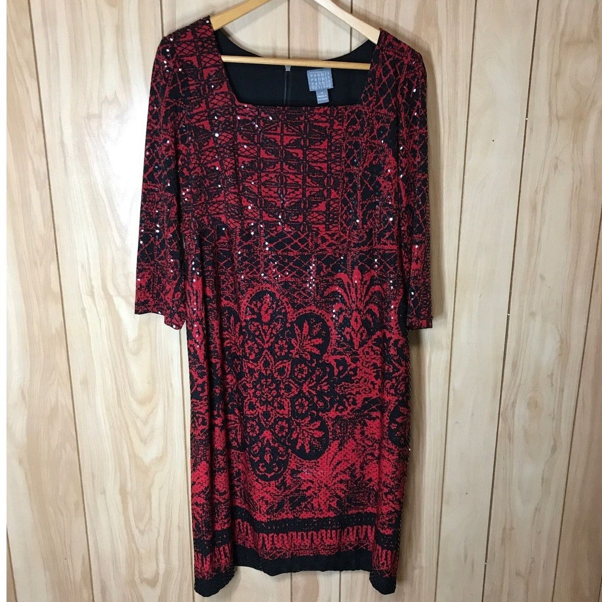 Other Rabbit Designs Red Sequin 3/4 Sleeve Short Shift Dress 12 Size XL / US 12-14 / IT 48-50 - 1 Thumbnail